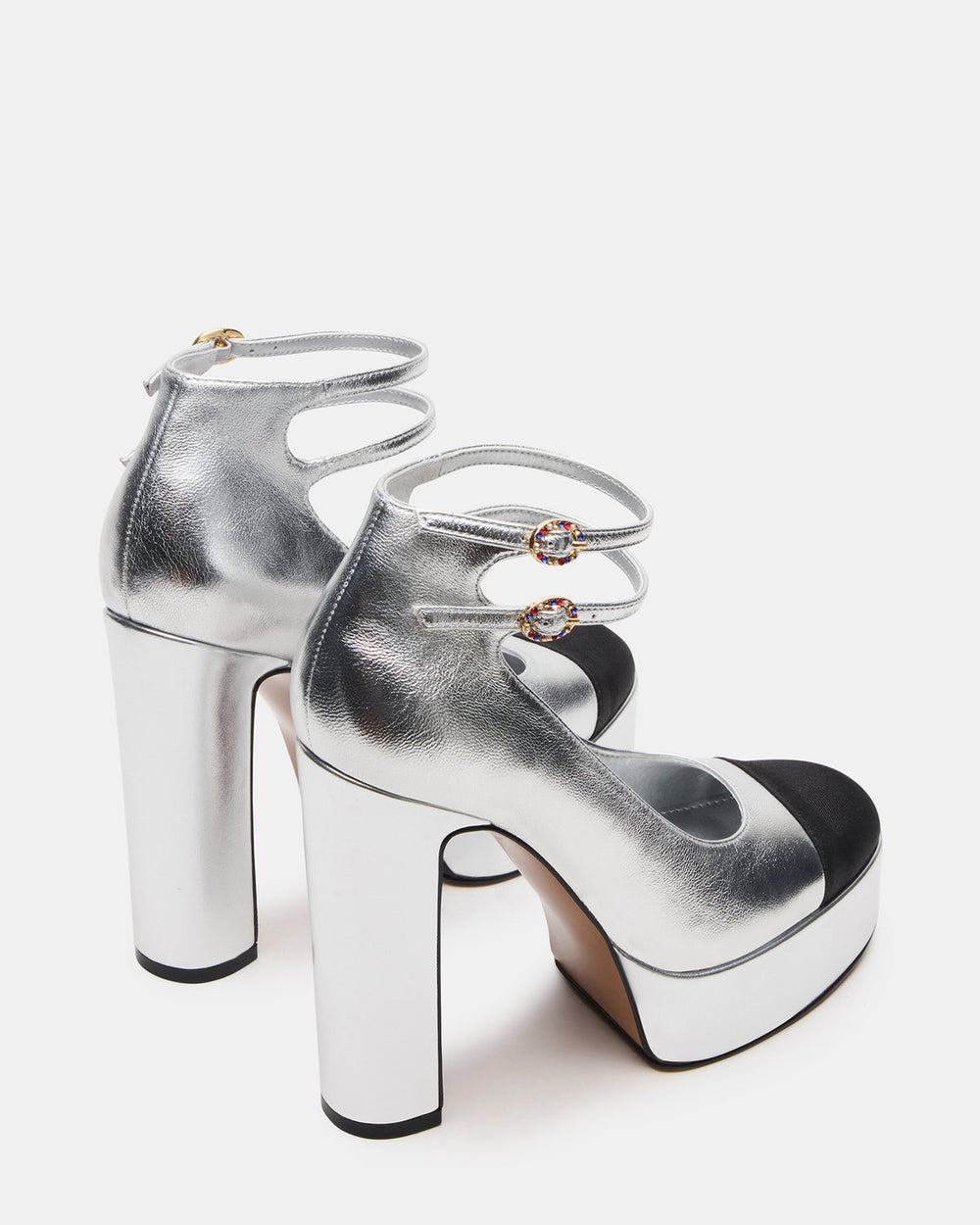 PEYTON Silver Leather Block Heel Platform Women's Heel | Steve Madden online
