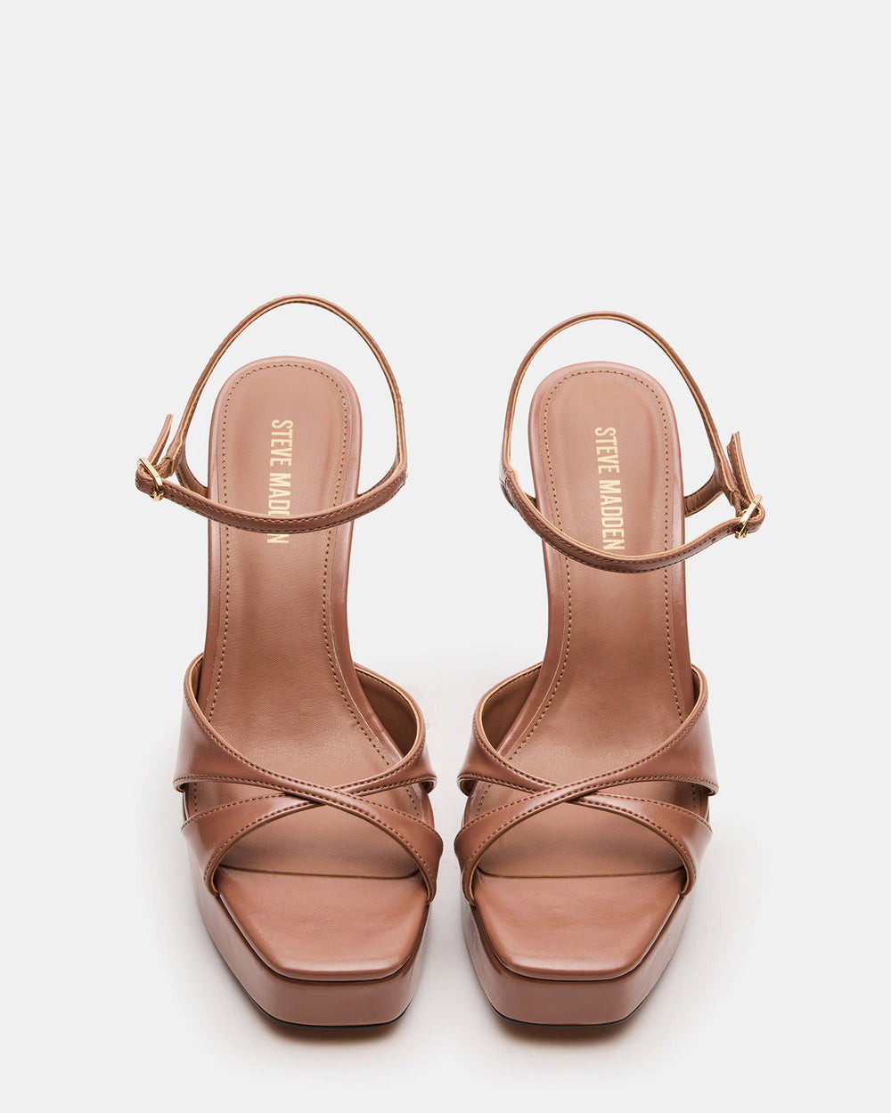 SCARLET Mocha Square-Toe Strappy Platform Women's Heel | Steve Madden US
