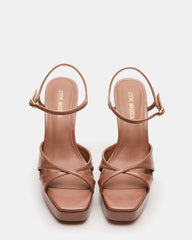 SCARLET Mocha Square-Toe Strappy Platform Women's Heel | Steve Madden US
