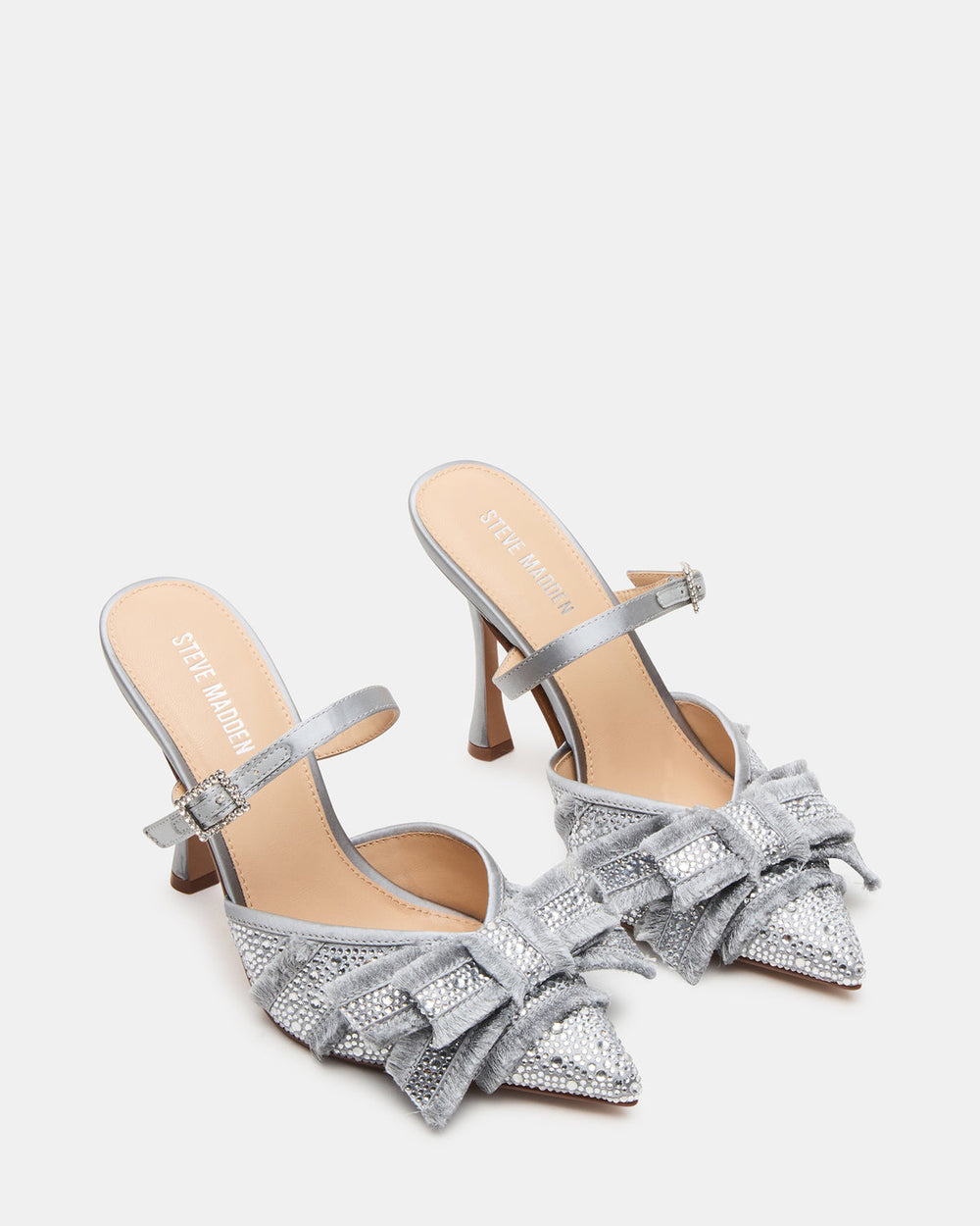 BAYLIN Grey Satin Rhinestones Bow Pointed-Toe Stiletto Women's Heel | Steve Madden outlet