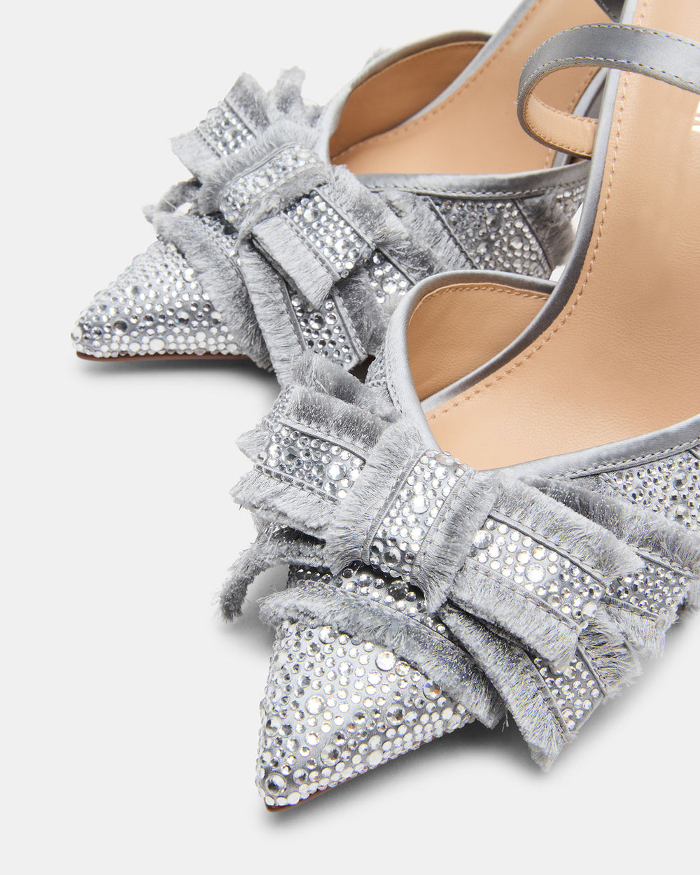 BAYLIN Grey Satin Rhinestones Bow Pointed-Toe Stiletto Women's Heel | Steve Madden outlet