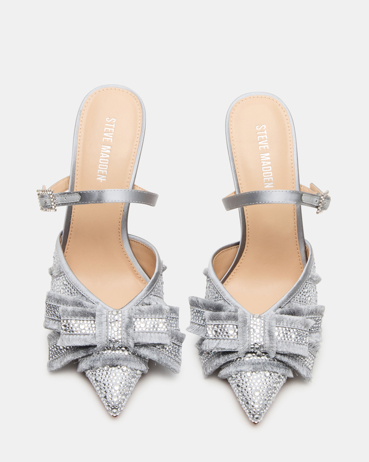 BAYLIN Grey Satin Rhinestones Bow Pointed-Toe Stiletto Women's Heel | Steve Madden outlet