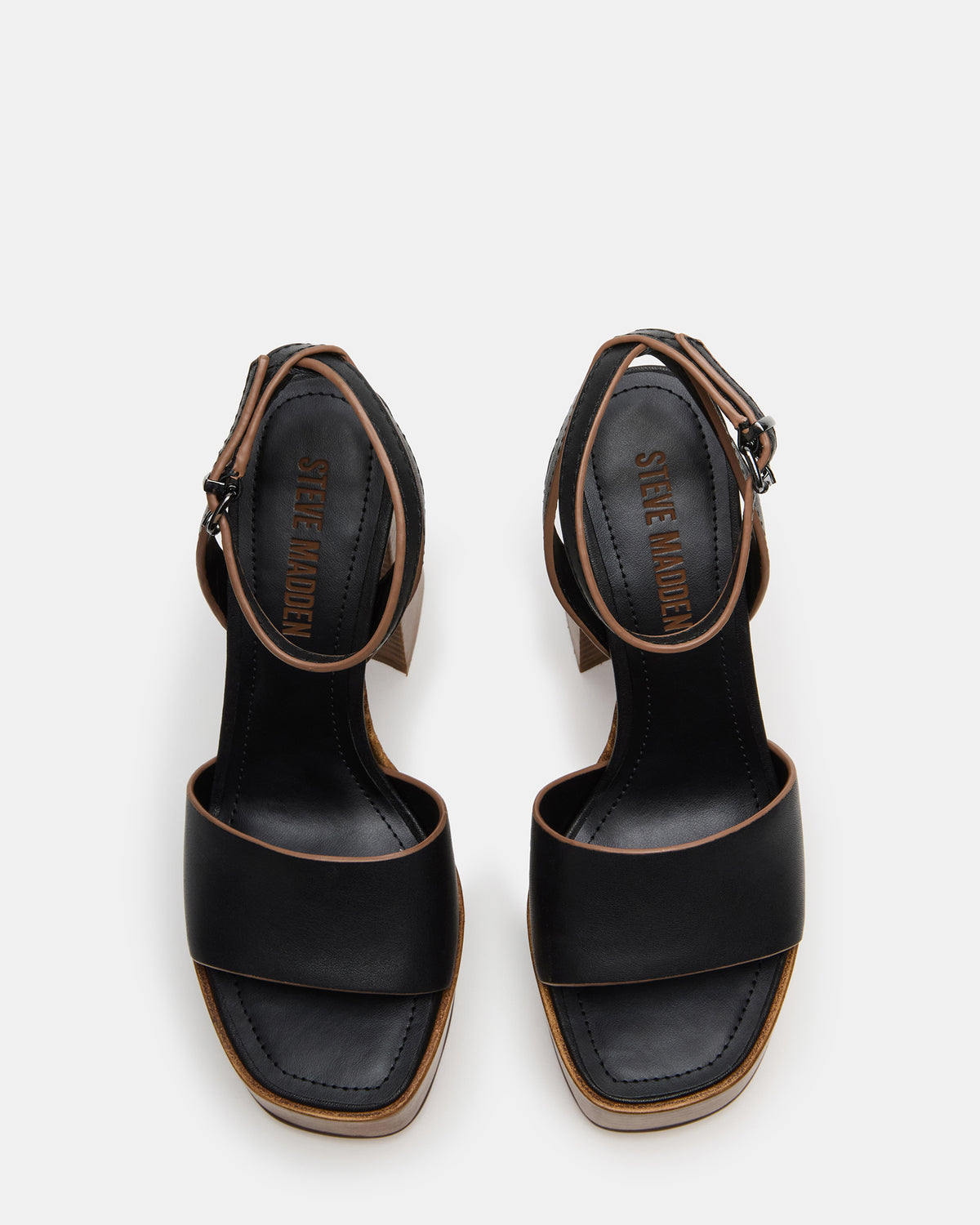 FLORIA Black Leather Women's Platform Square-Toe Block Heel | Steve Madden for Sale