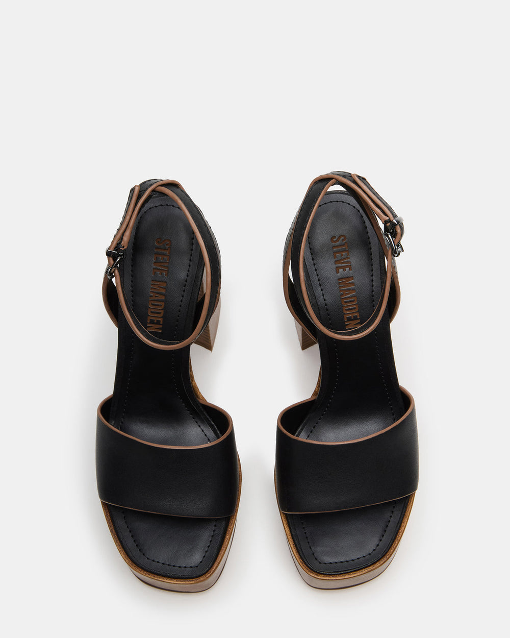FLORIA Black Leather Women's Platform Square-Toe Block Heel | Steve Madden for Sale
