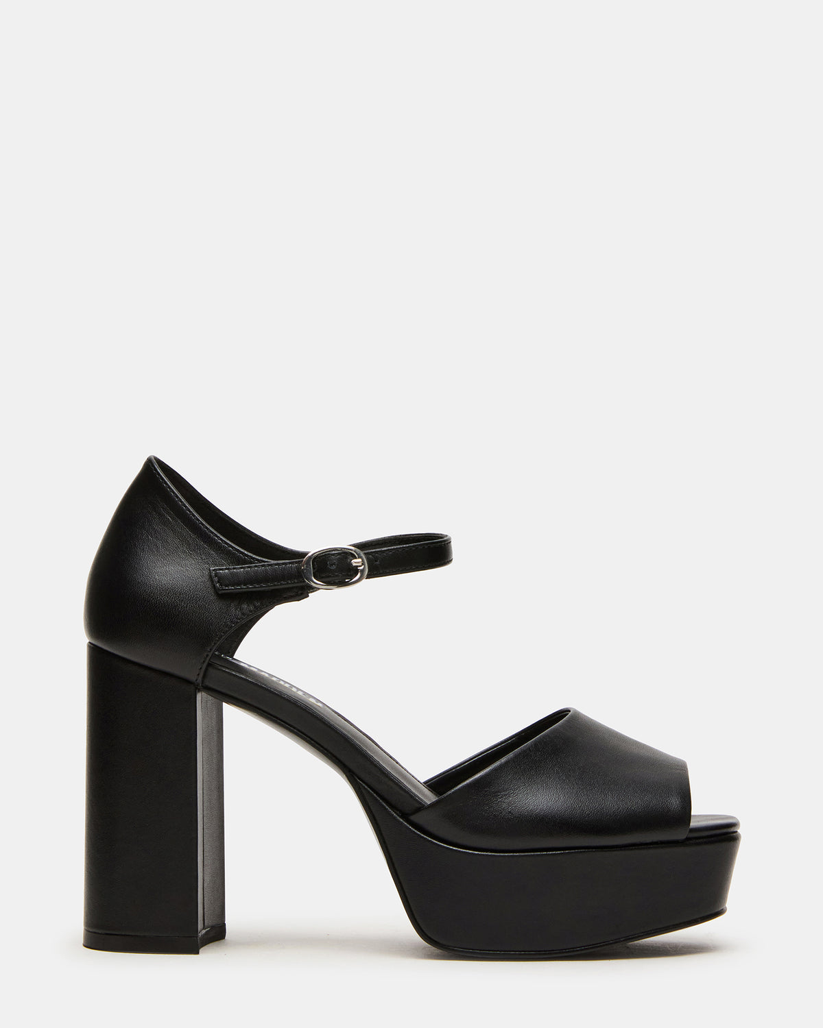 LONDON Black Leather Platfrom Block Heel Square-Toe Women's Heel | Steve Madden online