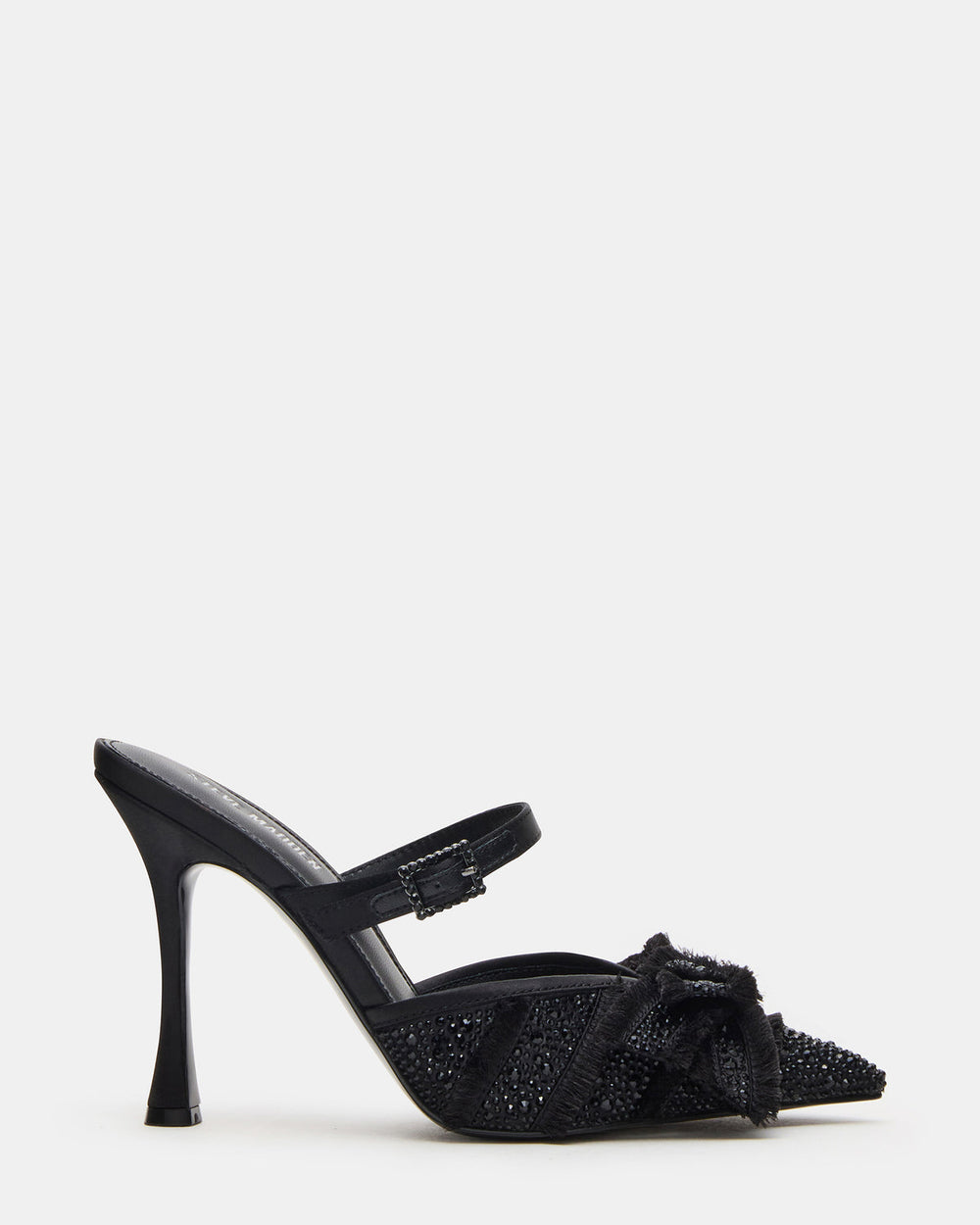 BAYLIN Black Satin Rhinestones Bow Pointed-Toe Stiletto Women's Heel | Steve Madden Sale