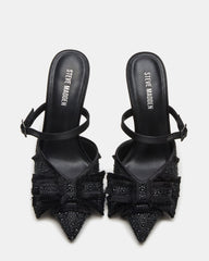 BAYLIN Black Satin Rhinestones Bow Pointed-Toe Stiletto Women's Heel | Steve Madden Sale