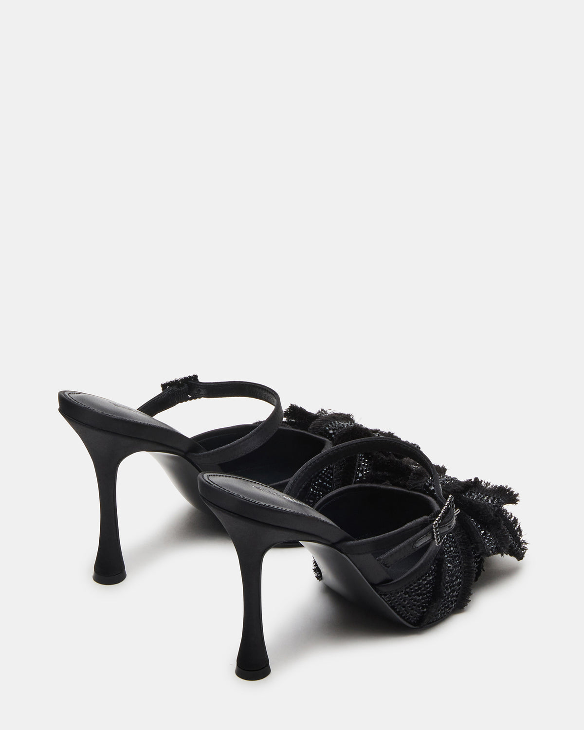 BAYLIN Black Satin Rhinestones Bow Pointed-Toe Stiletto Women's Heel | Steve Madden Sale