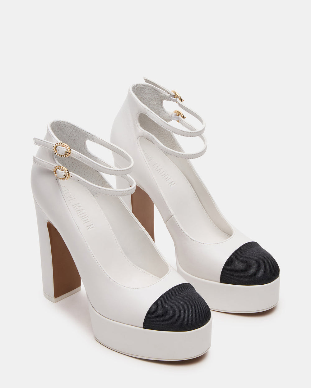 PEYTON White Leather Block Heel Platform Women's Heel | Steve Madden for Sale