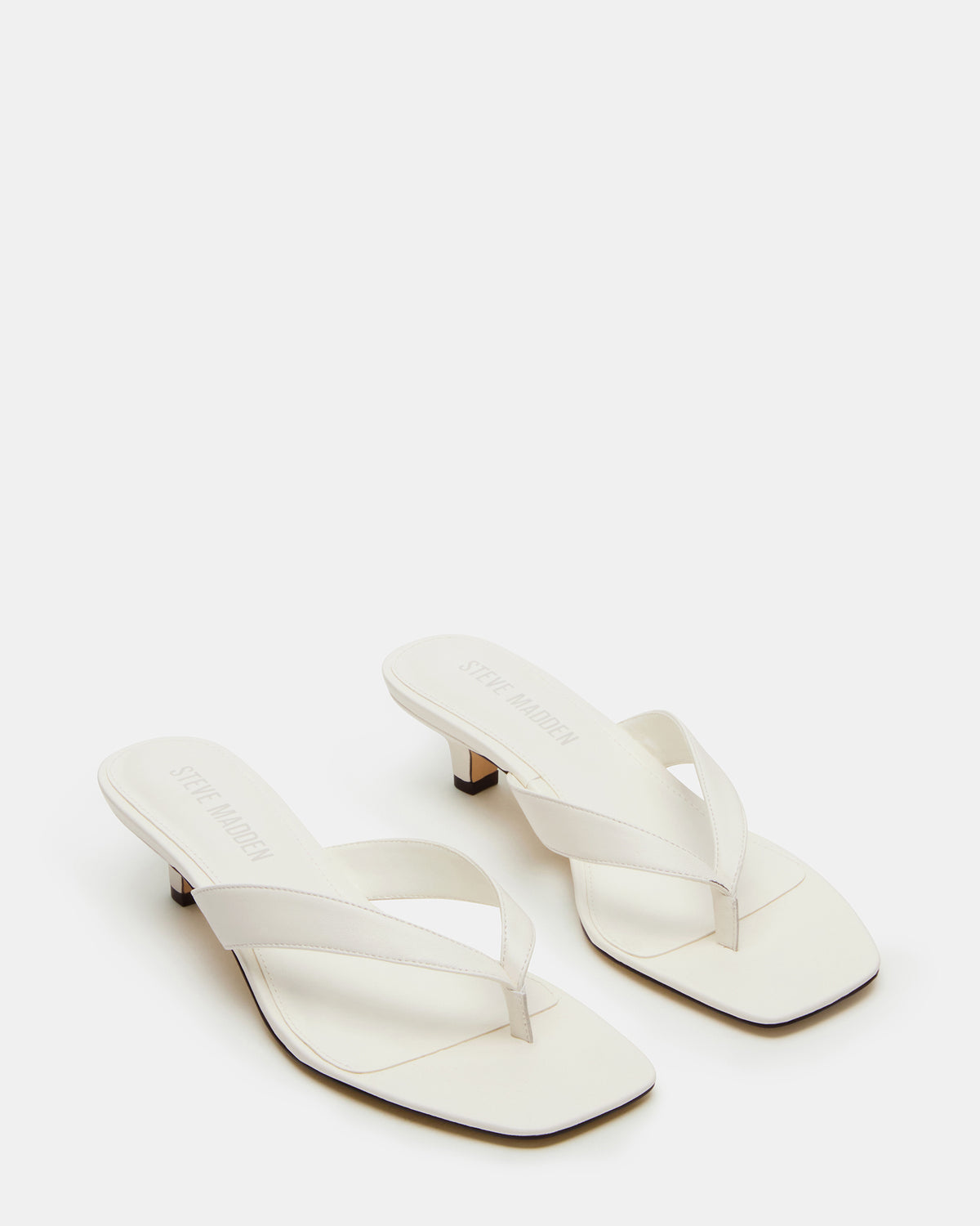 TRACIE White Leather Thong Strap Women's Kitten Heel | Steve Madden US