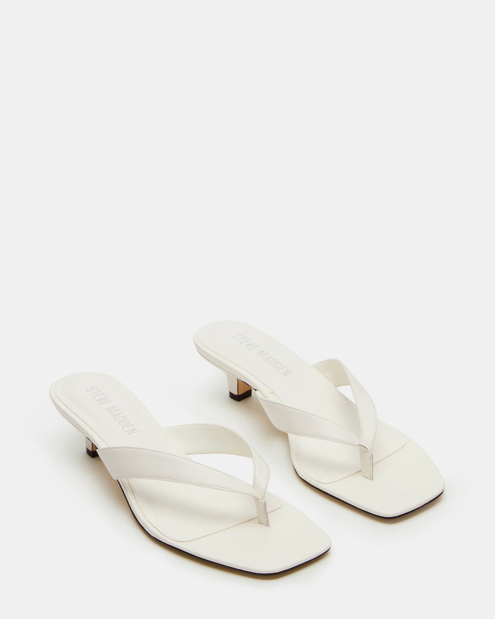 TRACIE White Leather Thong Strap Women's Kitten Heel | Steve Madden US