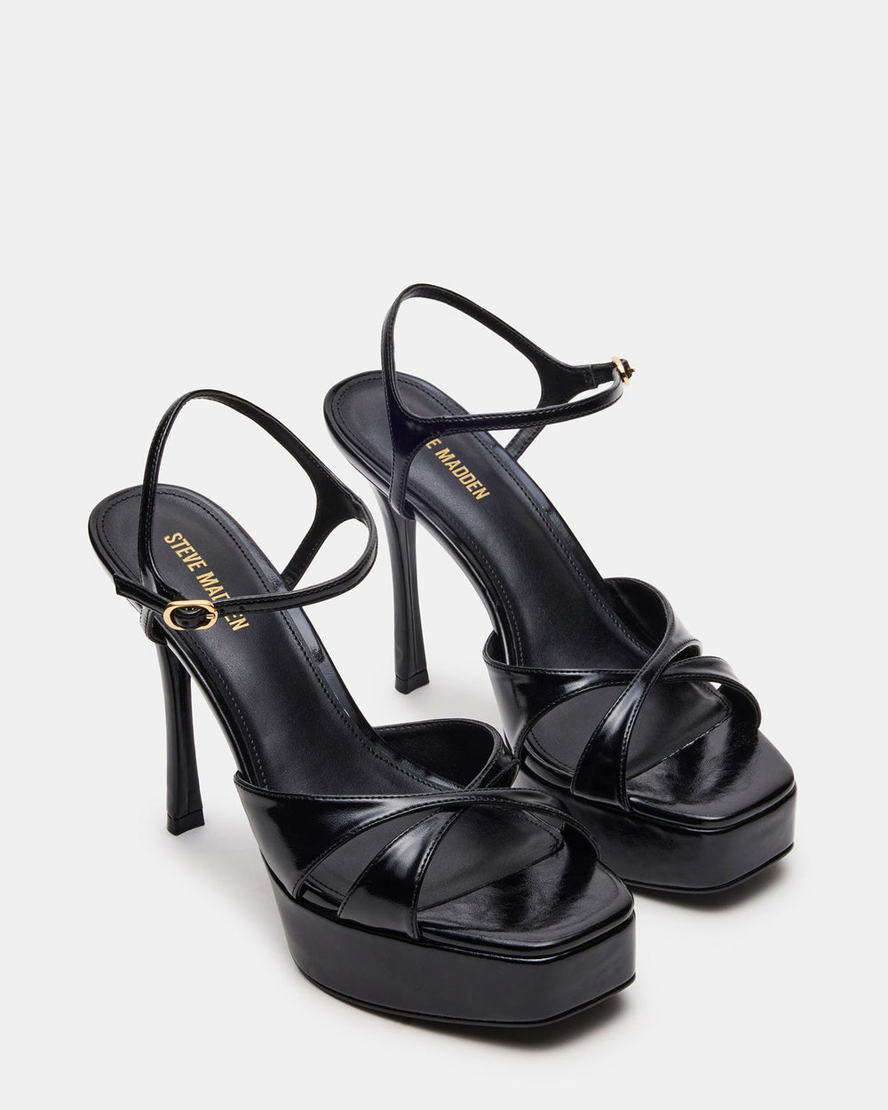 SCARLET Black Square-Toe Strappy Platform Women's Heel | Steve Madden US