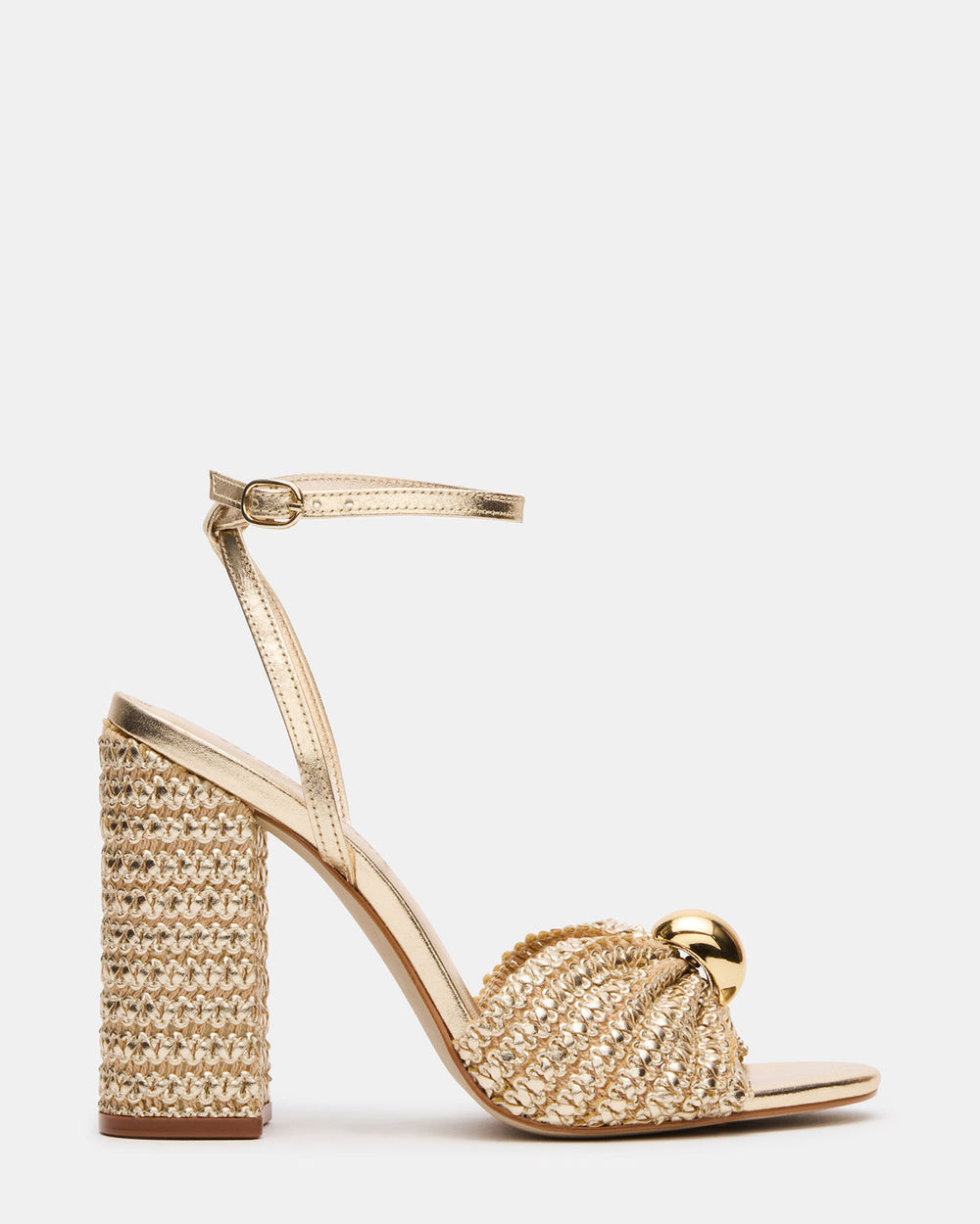 CHEYLA Gold Raffia Women's Block Heels | Steve Madden outlet