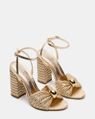 CHEYLA Gold Raffia Women's Block Heels | Steve Madden outlet