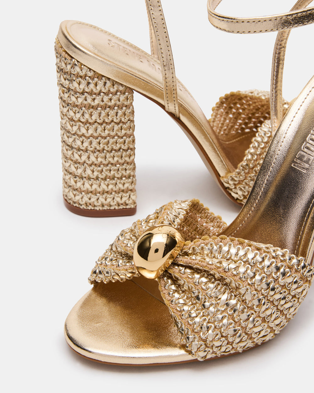 CHEYLA Gold Raffia Women's Block Heels | Steve Madden outlet