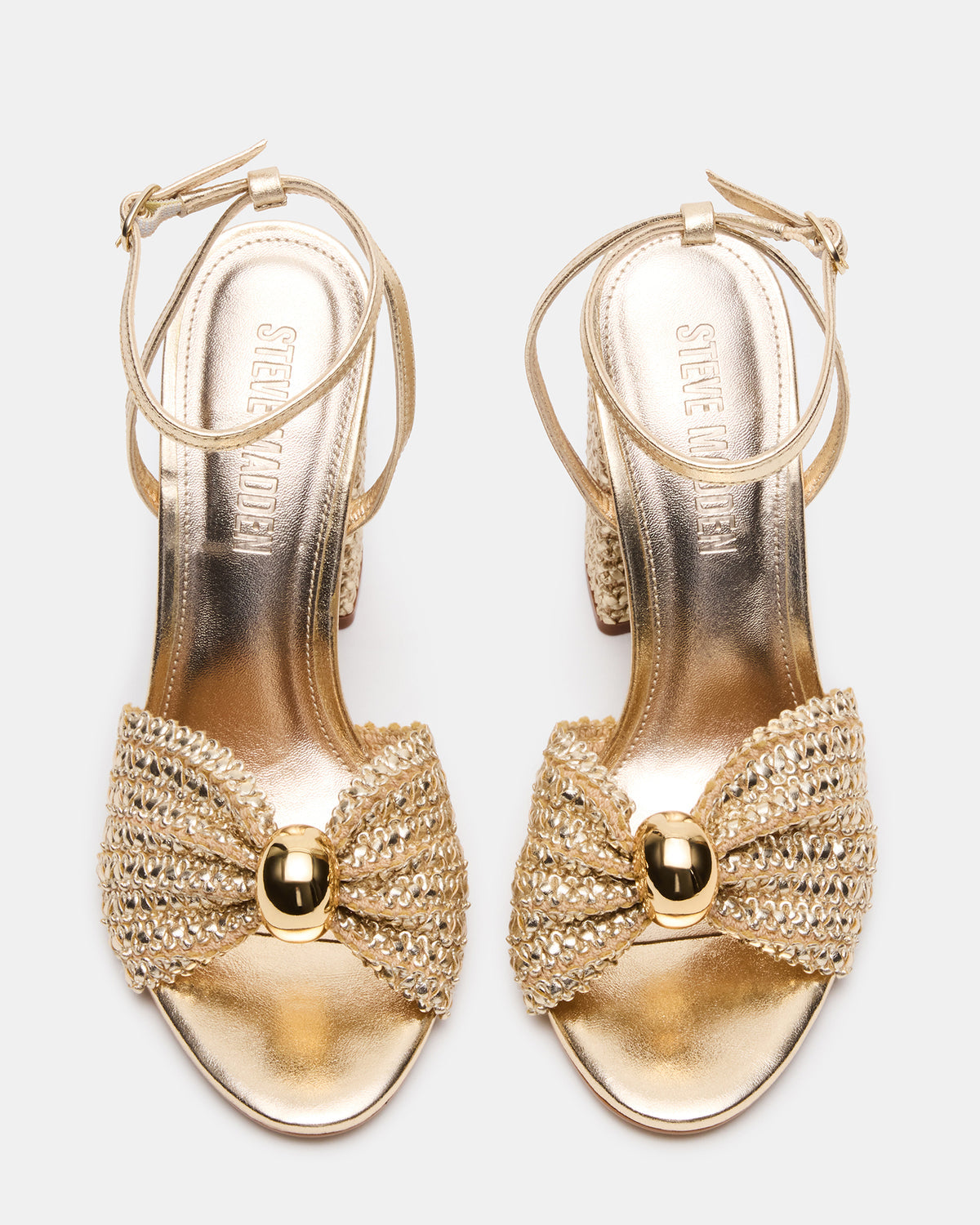 CHEYLA Gold Raffia Women's Block Heels | Steve Madden outlet