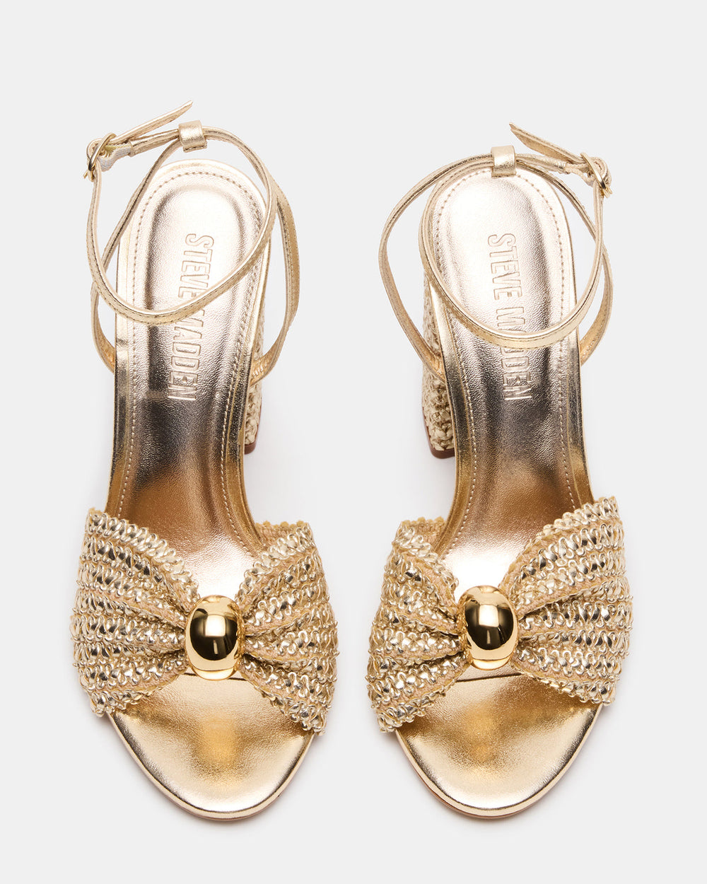 CHEYLA Gold Raffia Women's Block Heels | Steve Madden outlet