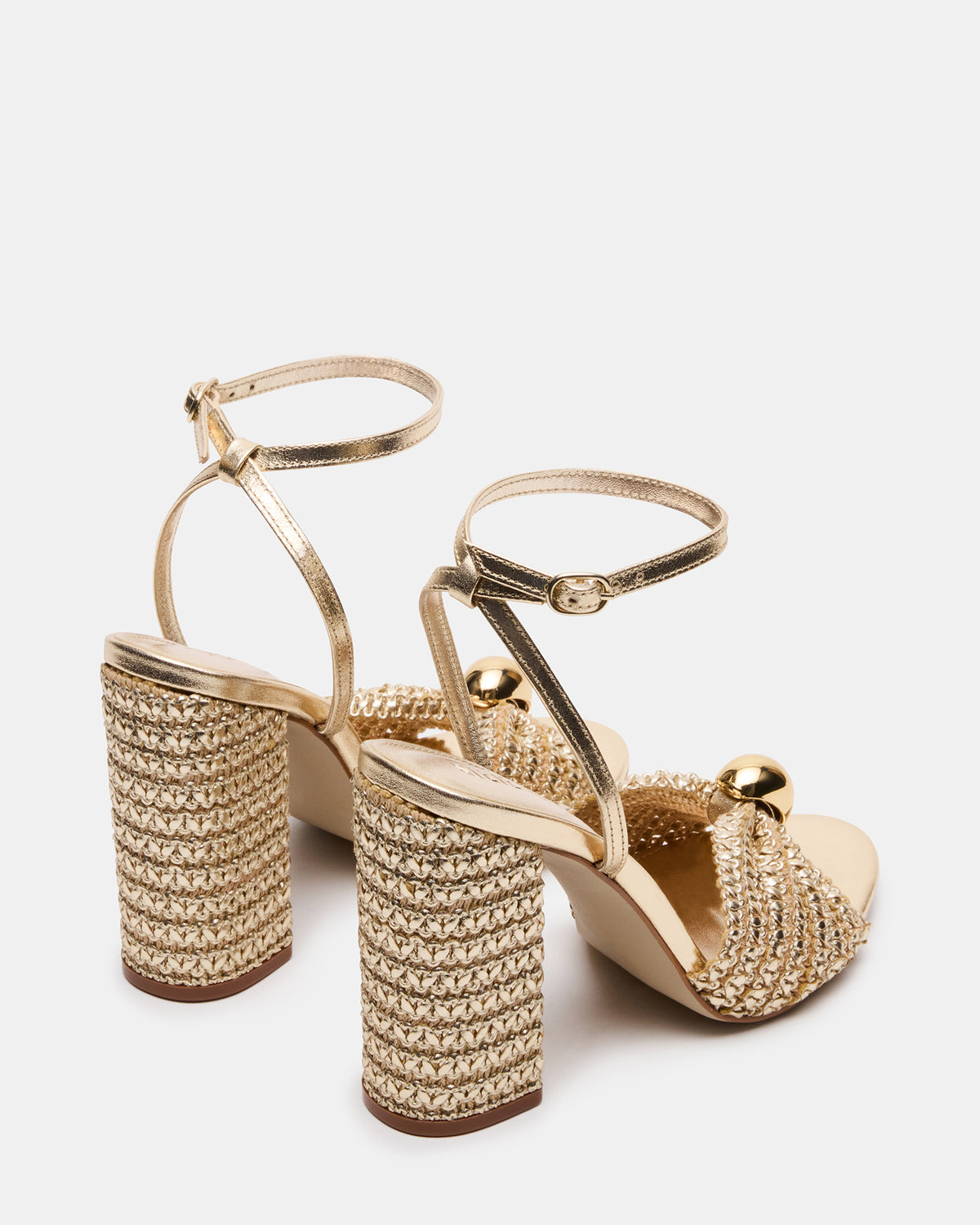 CHEYLA Gold Raffia Women's Block Heels | Steve Madden outlet