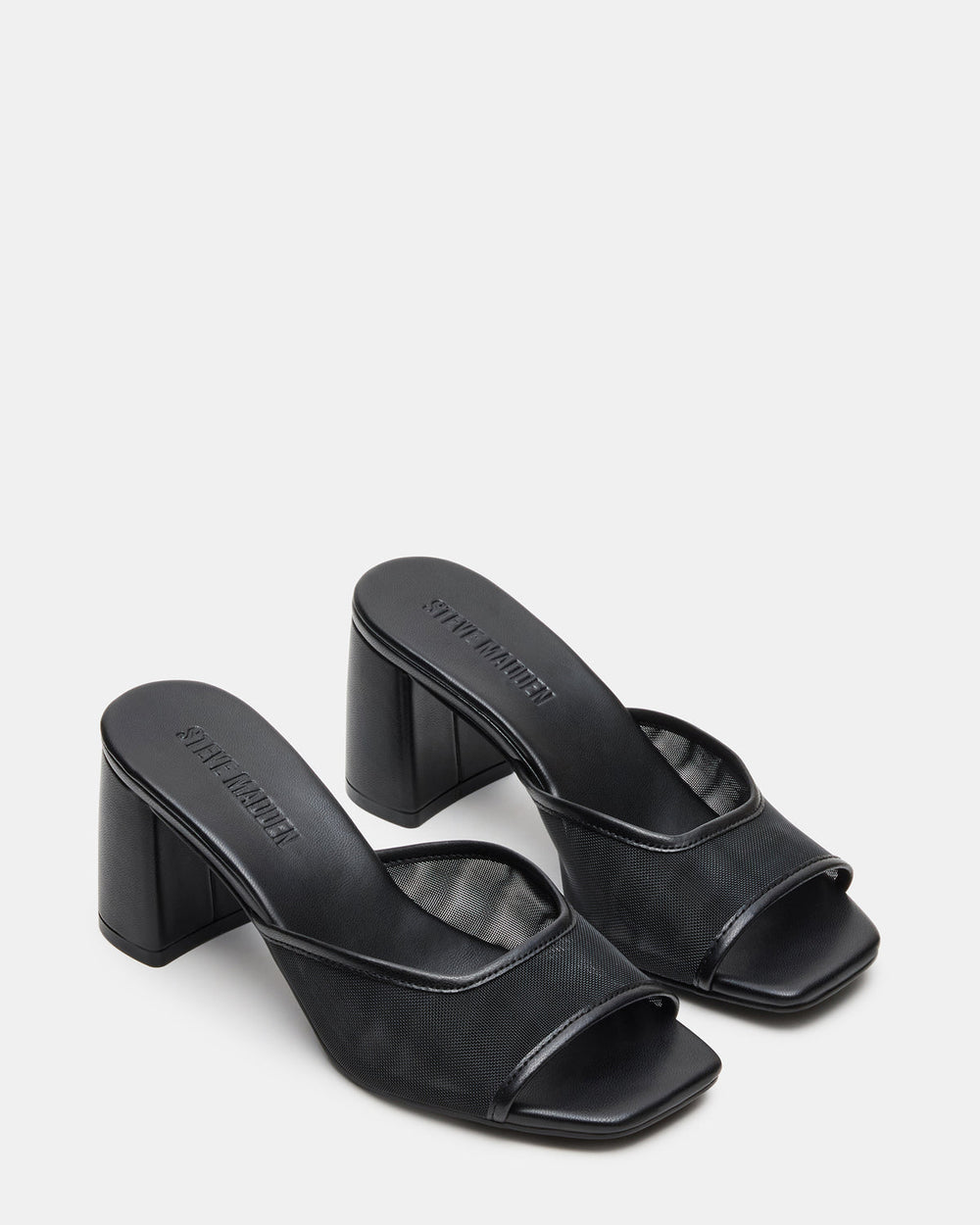 MADAME Black Square-Toe Mesh Mule Women's Heel | Steve Madden Sale