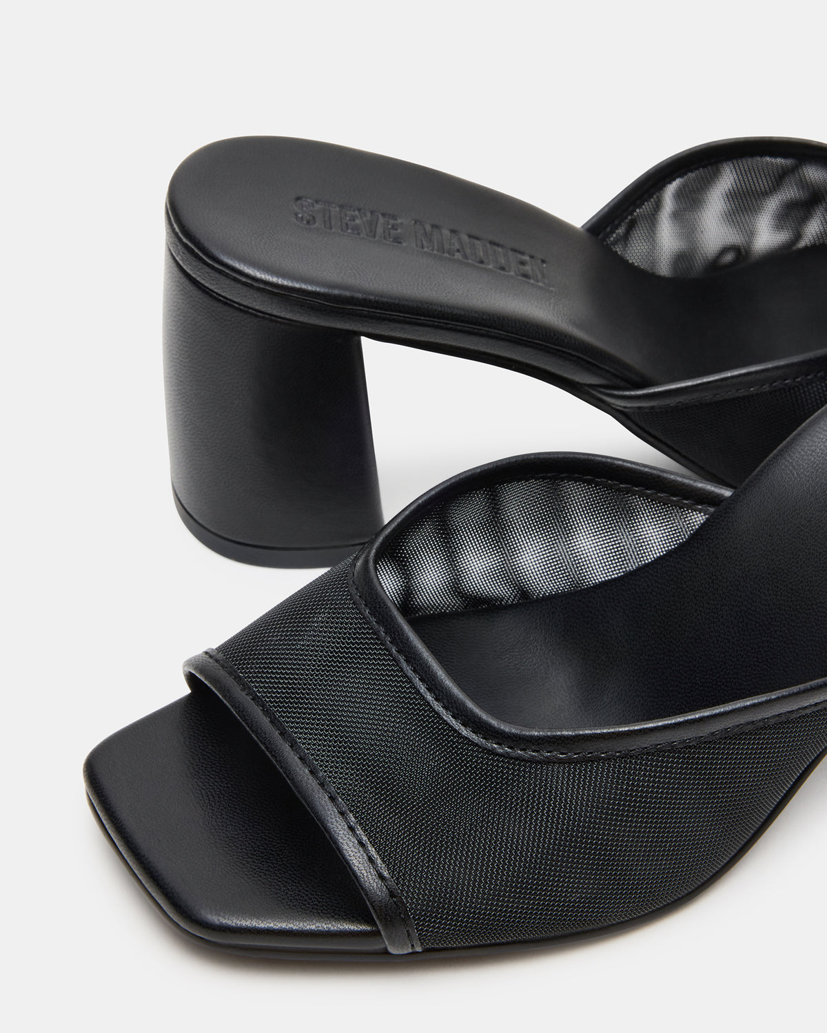 MADAME Black Square-Toe Mesh Mule Women's Heel | Steve Madden Sale