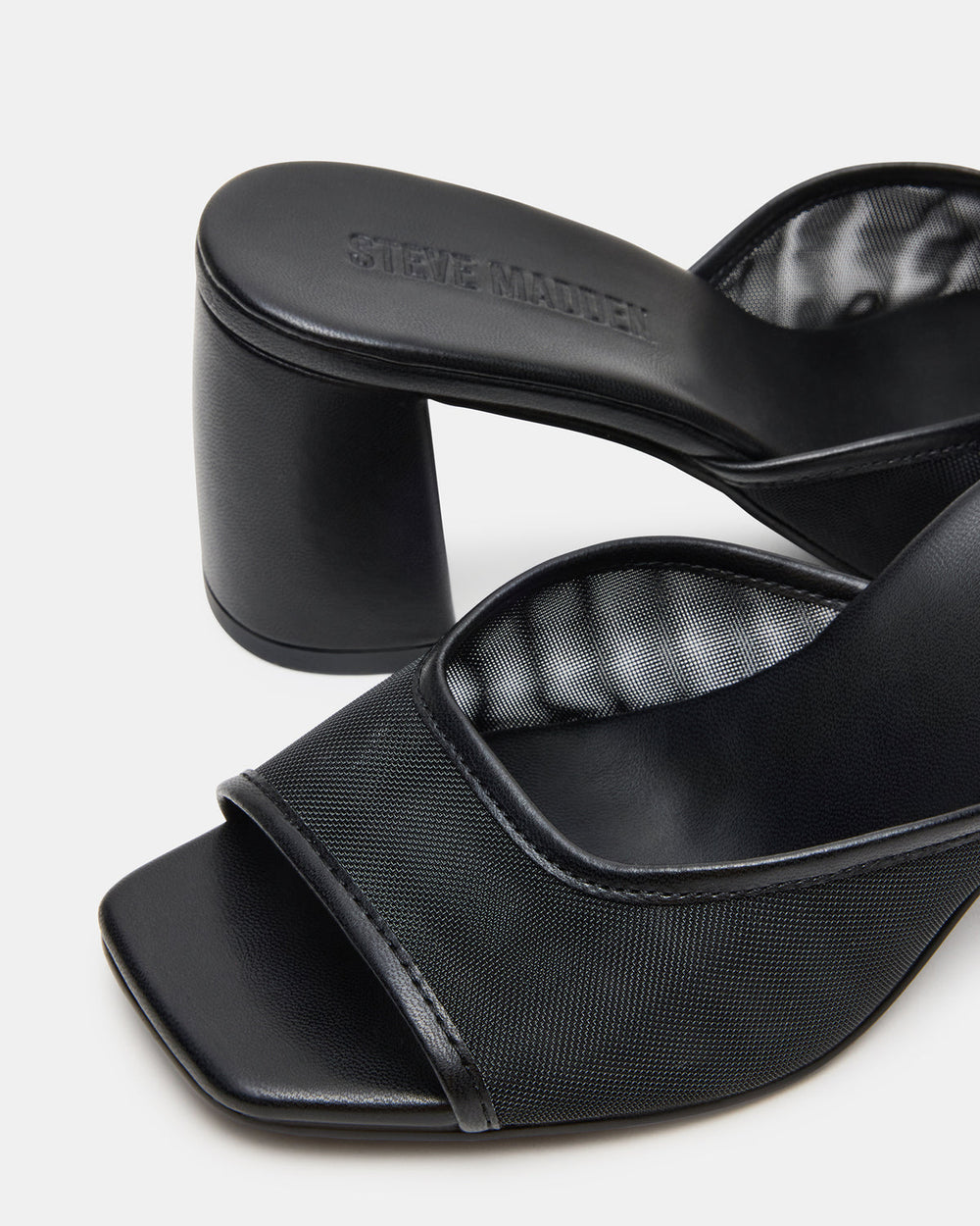 MADAME Black Square-Toe Mesh Mule Women's Heel | Steve Madden Sale