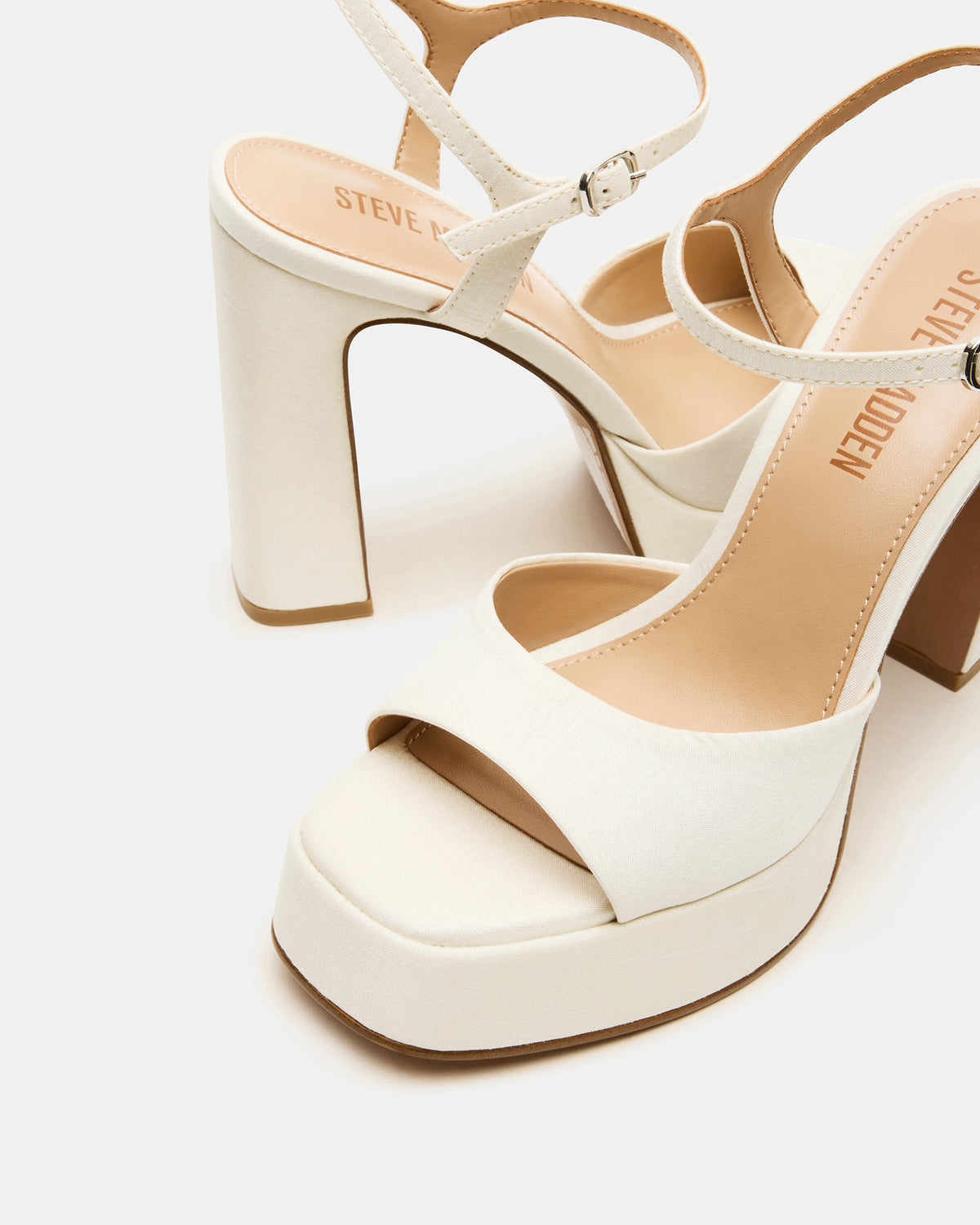 LINADRA Ivory Satin Women's Platform Square-Toe Strappy Heel | Steve Madden for Sale
