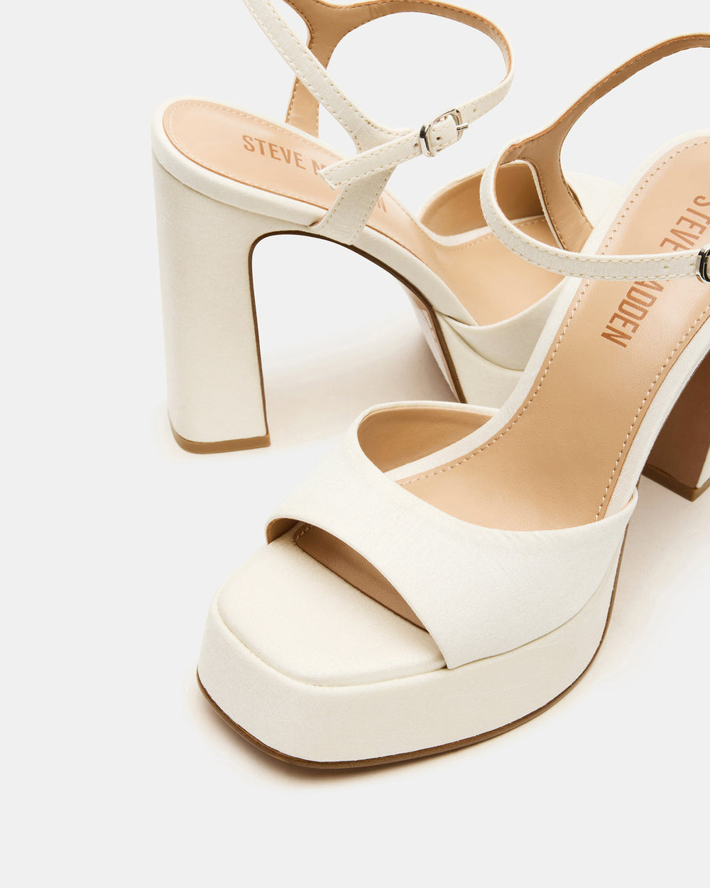 LINADRA Ivory Satin Women's Platform Square-Toe Strappy Heel | Steve Madden for Sale