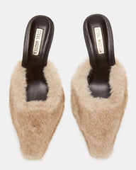 ALEXI Faux Fur Tan Pointed-Toe Mule Women's Heel | Steve Madden Sale