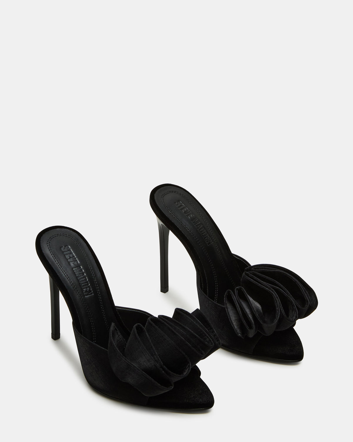AFFINITY Black Satin Pointed-Toe Stiletto Mule Women's Heel | Steve Madden outlet
