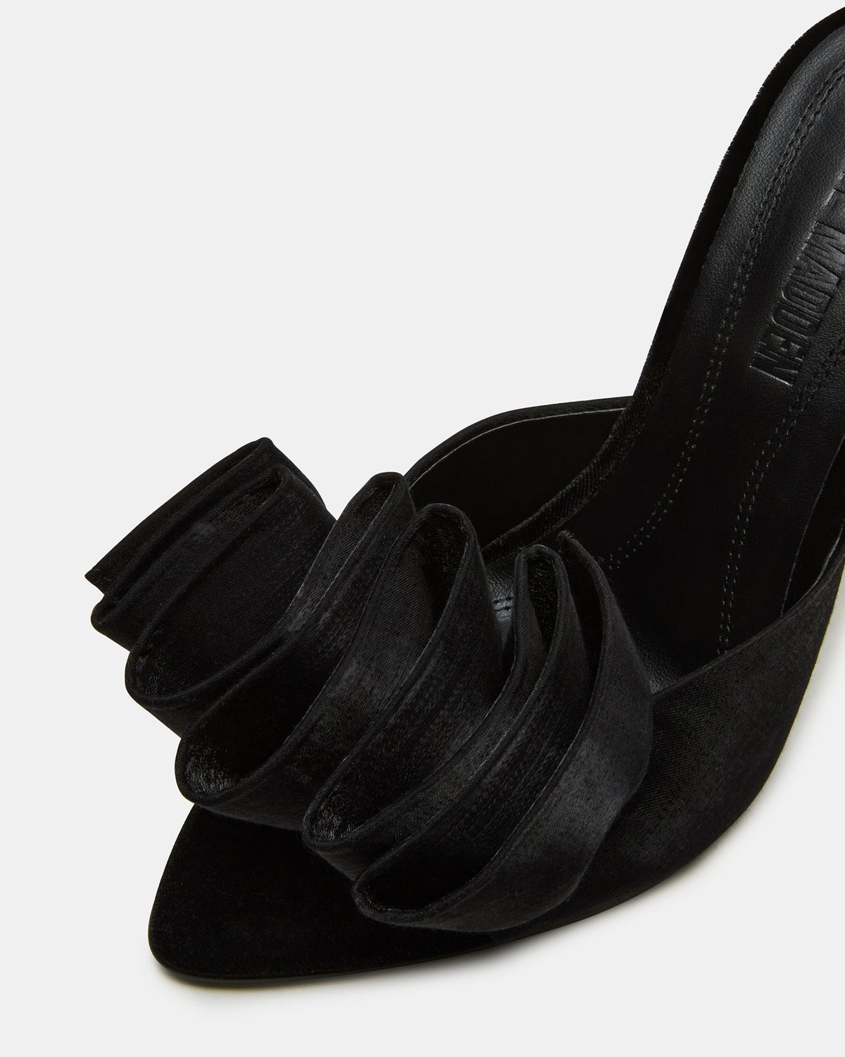 AFFINITY Black Satin Pointed-Toe Stiletto Mule Women's Heel | Steve Madden outlet