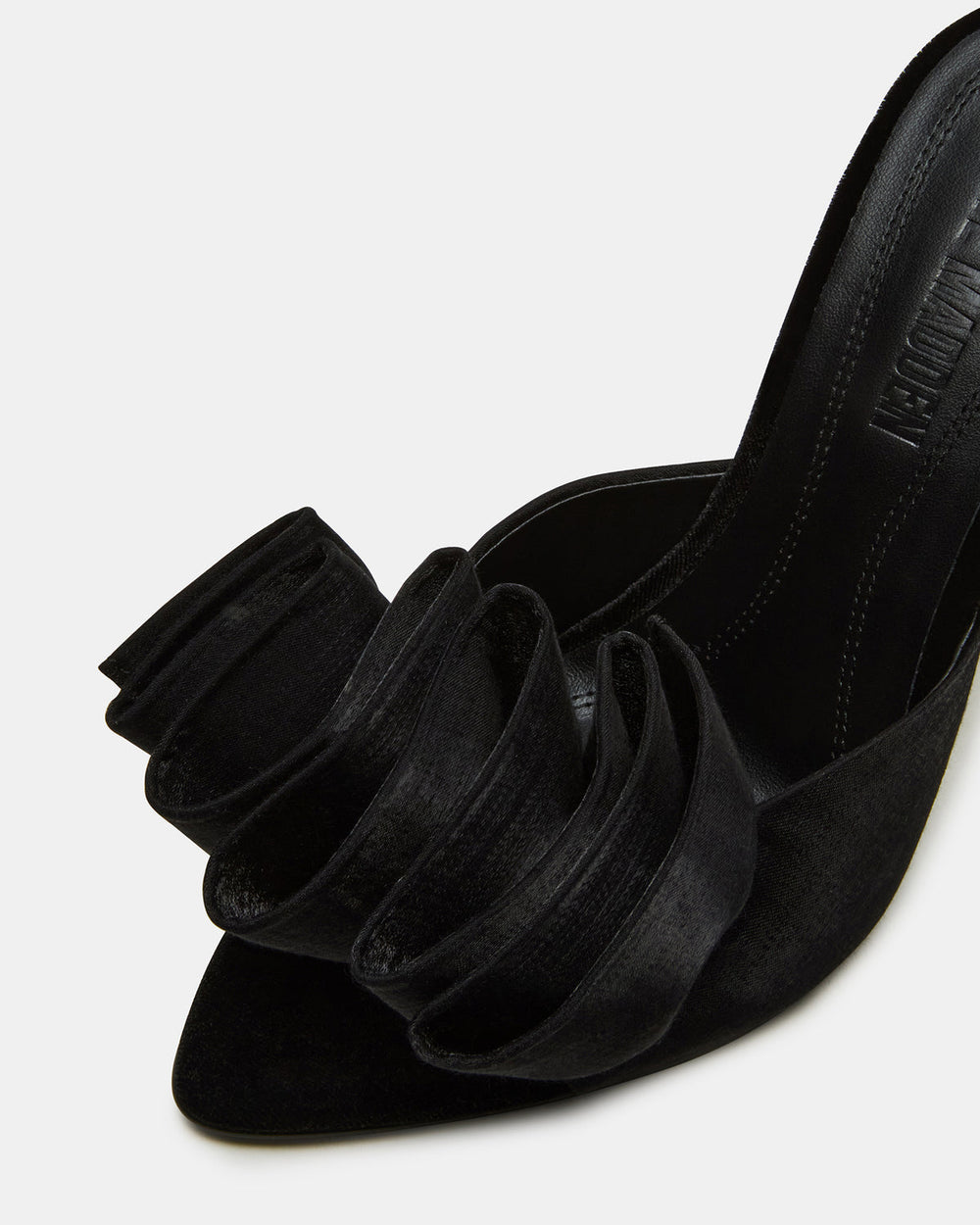 AFFINITY Black Satin Pointed-Toe Stiletto Mule Women's Heel | Steve Madden outlet