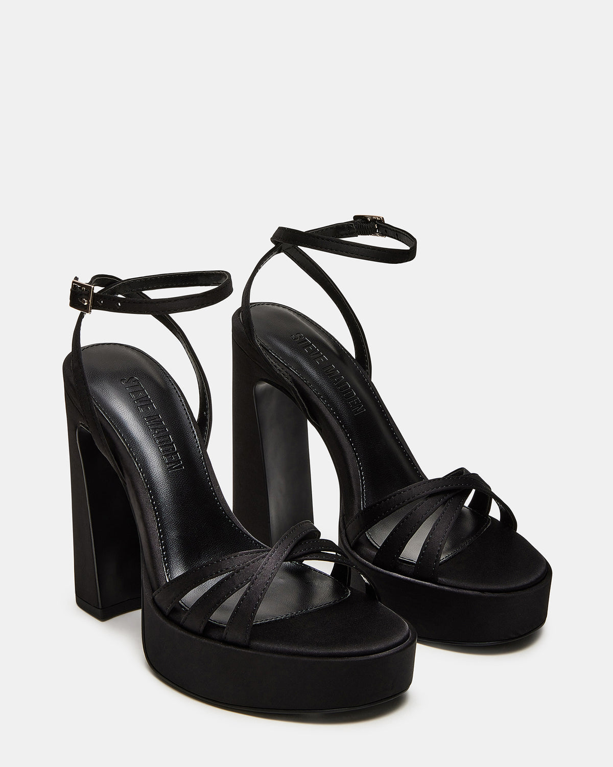 FLEET Black Strappy Platform Block Heel | Women's Heels | Steve Madden on Sale