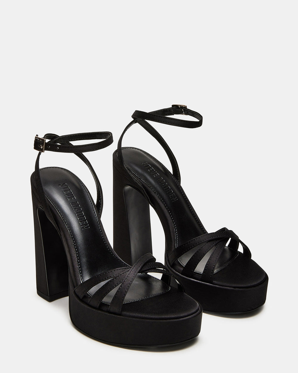 FLEET Black Strappy Platform Block Heel | Women's Heels | Steve Madden on Sale