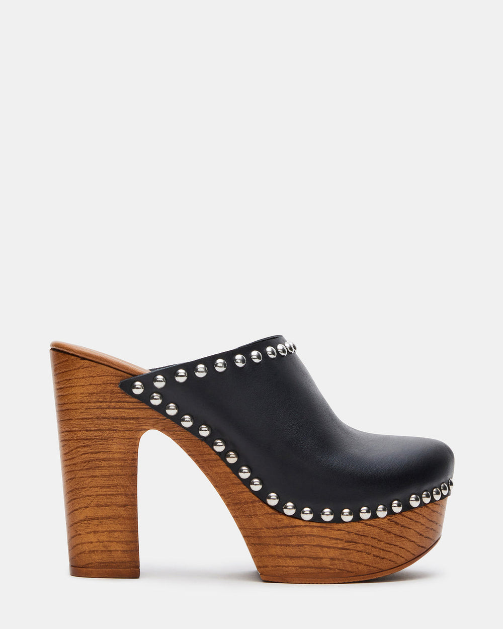 DUTCHESS Black Leather Women's Studded Platform Mule Clog Heel | Steve Madden near me