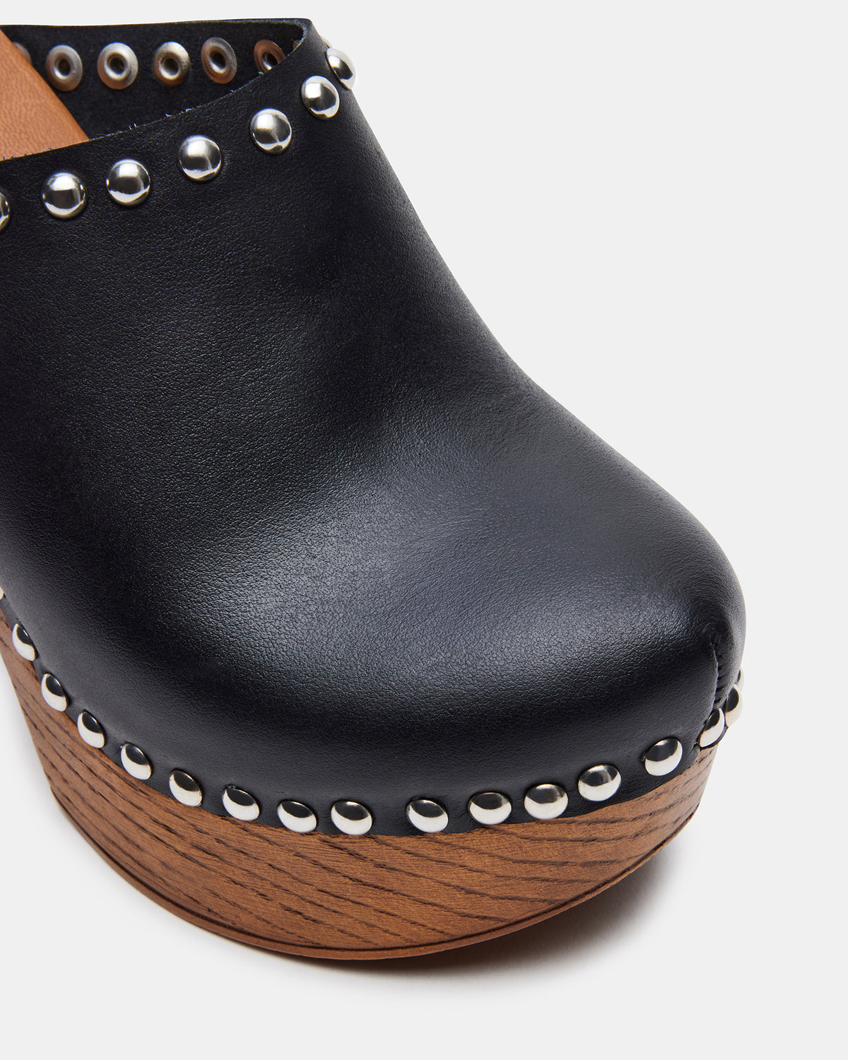 DUTCHESS Black Leather Women's Studded Platform Mule Clog Heel | Steve Madden near me