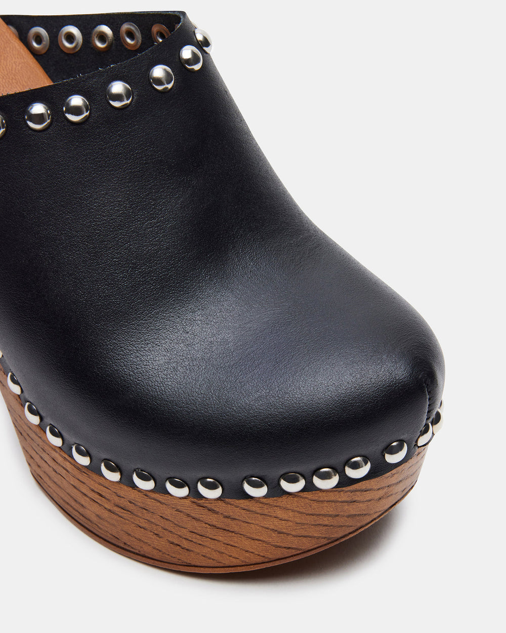 DUTCHESS Black Leather Women's Studded Platform Mule Clog Heel | Steve Madden near me