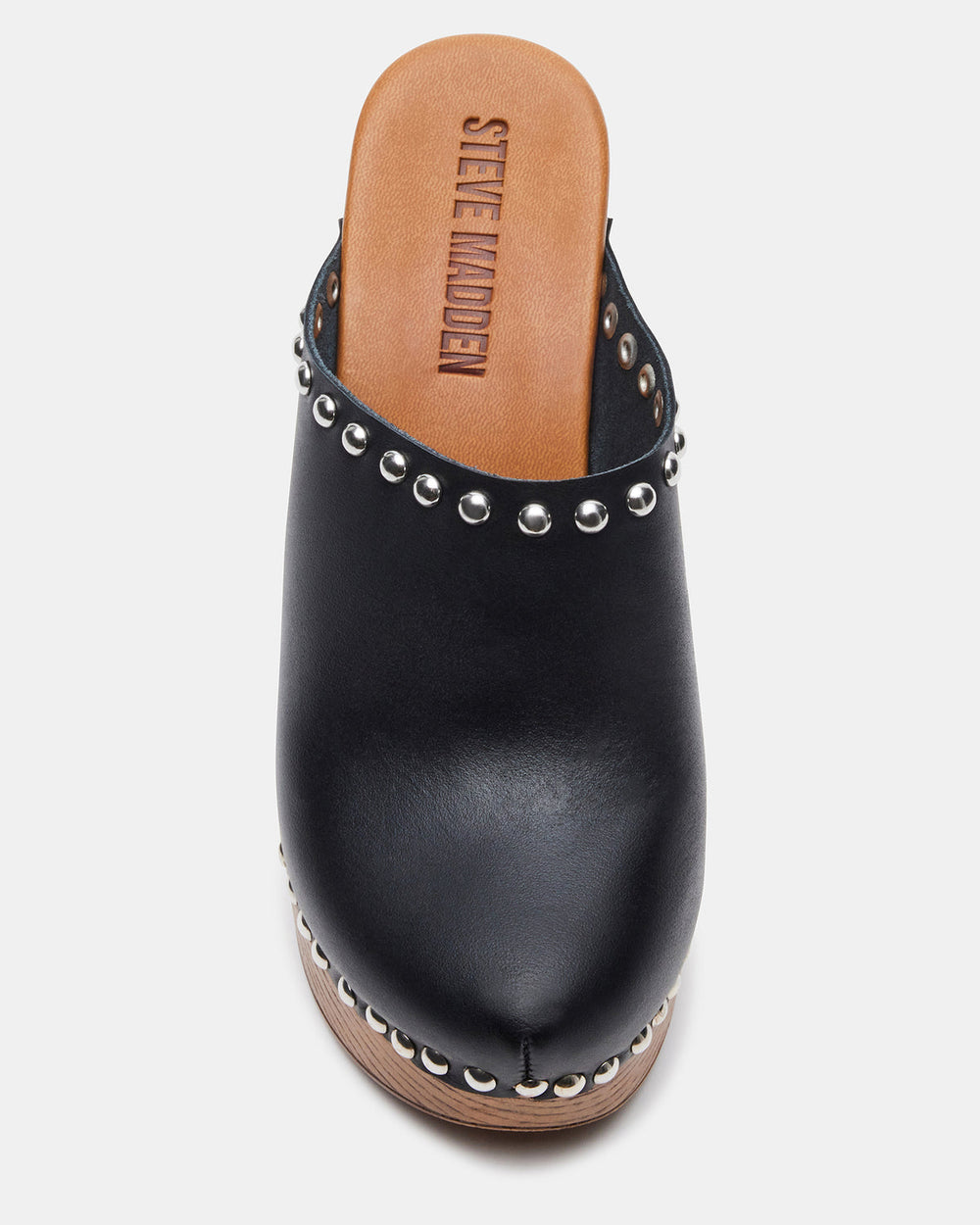 DUTCHESS Black Leather Women's Studded Platform Mule Clog Heel | Steve Madden near me