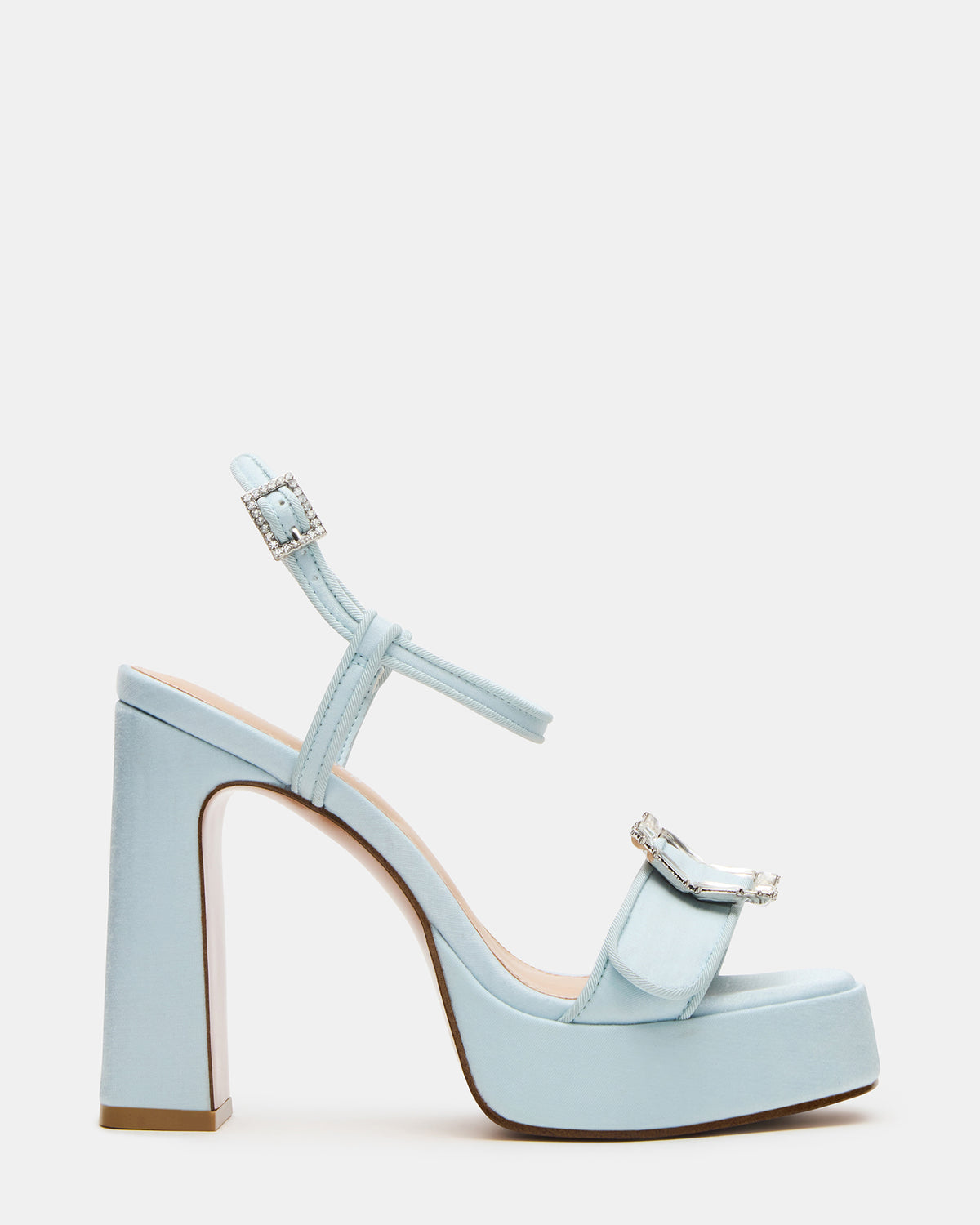 LIANDRA Buckle Blue Satin Women's Platform Square-Toe Strappy Heel | Steve Madden discount