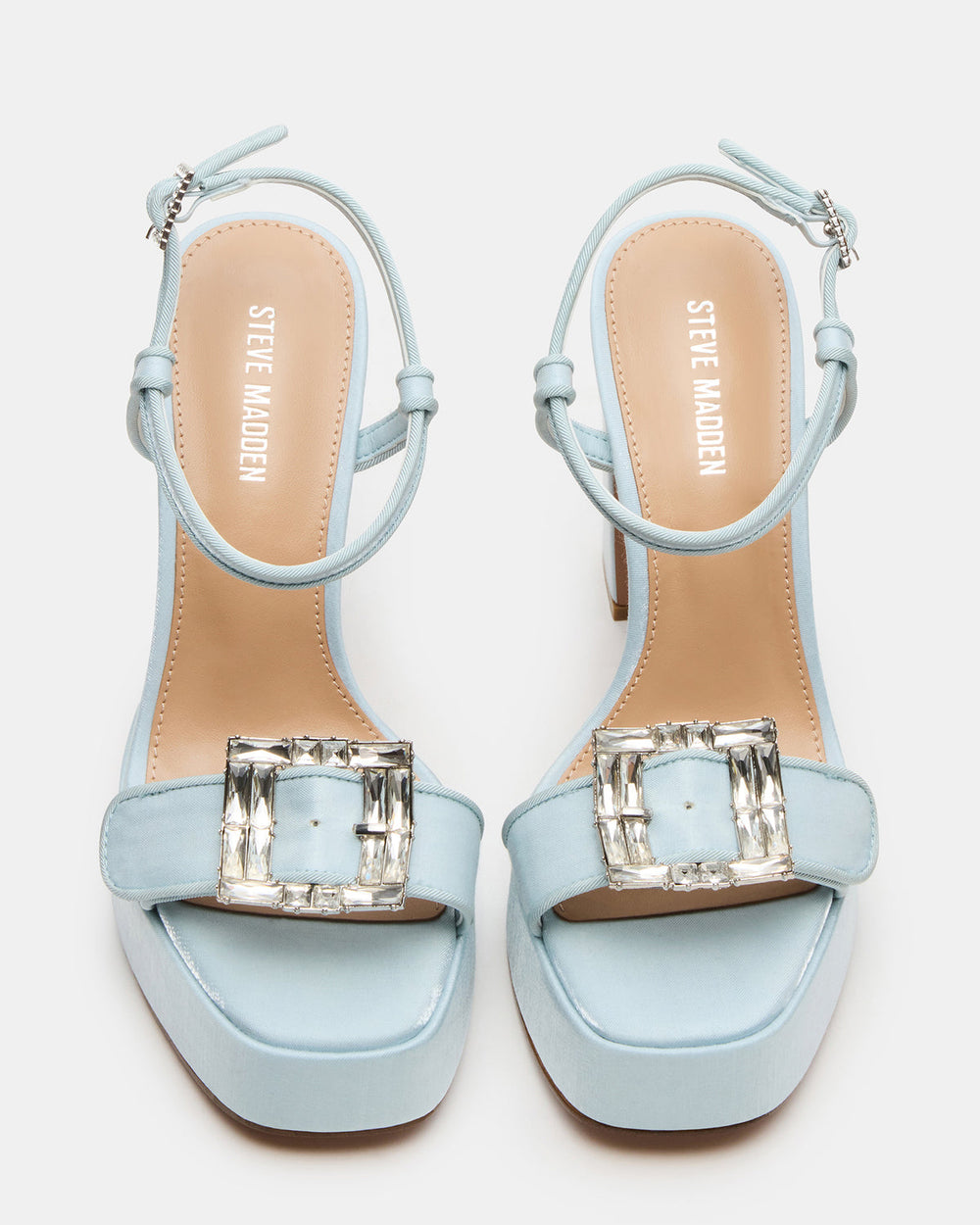 LIANDRA Buckle Blue Satin Women's Platform Square-Toe Strappy Heel | Steve Madden discount