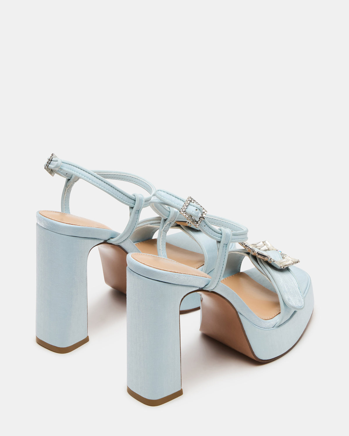 LIANDRA Buckle Blue Satin Women's Platform Square-Toe Strappy Heel | Steve Madden discount