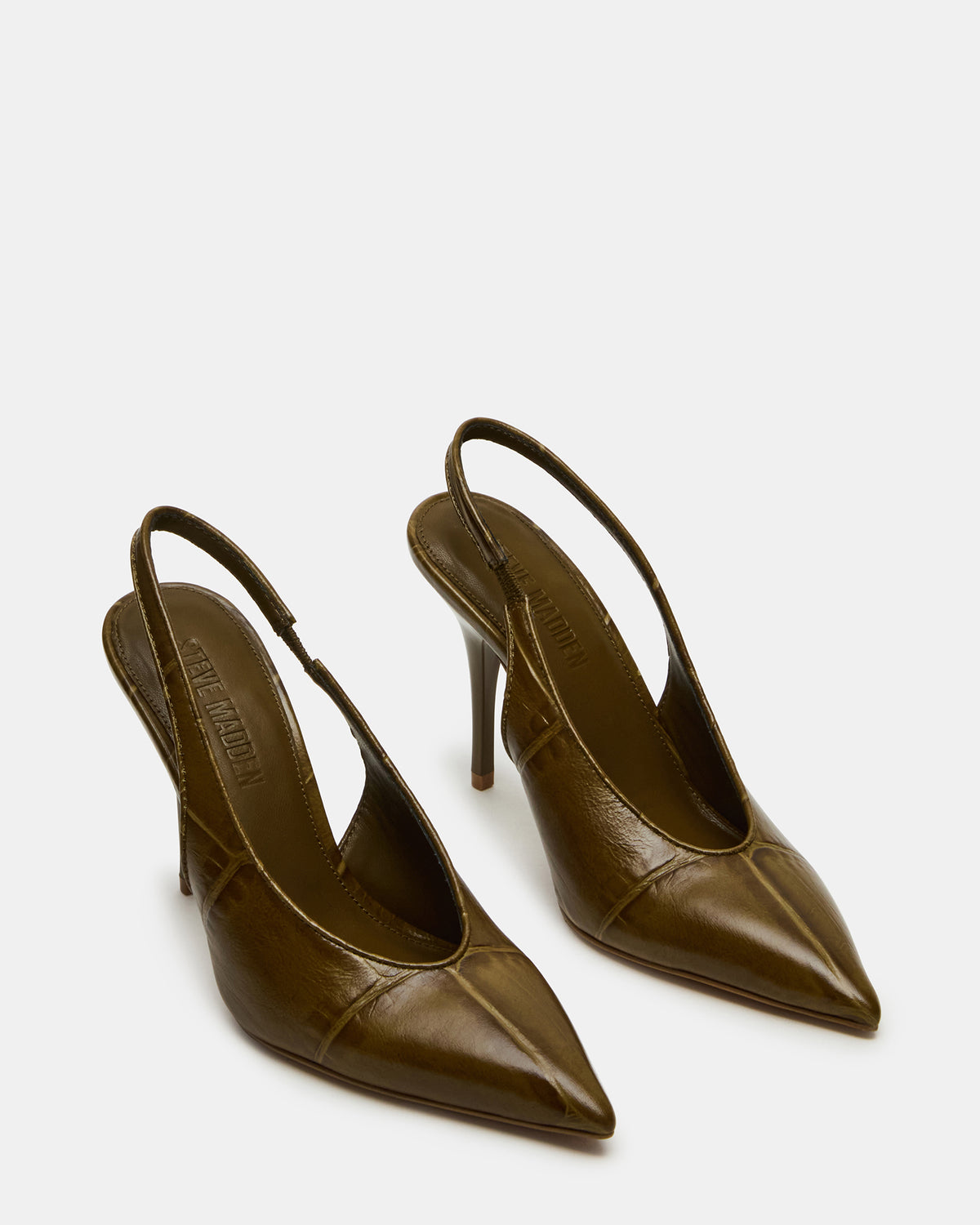 ANDROMEDA Green Crocodile Slingback Pointed-Toe Stiletto Pump Women's Heel | Steve Madden US