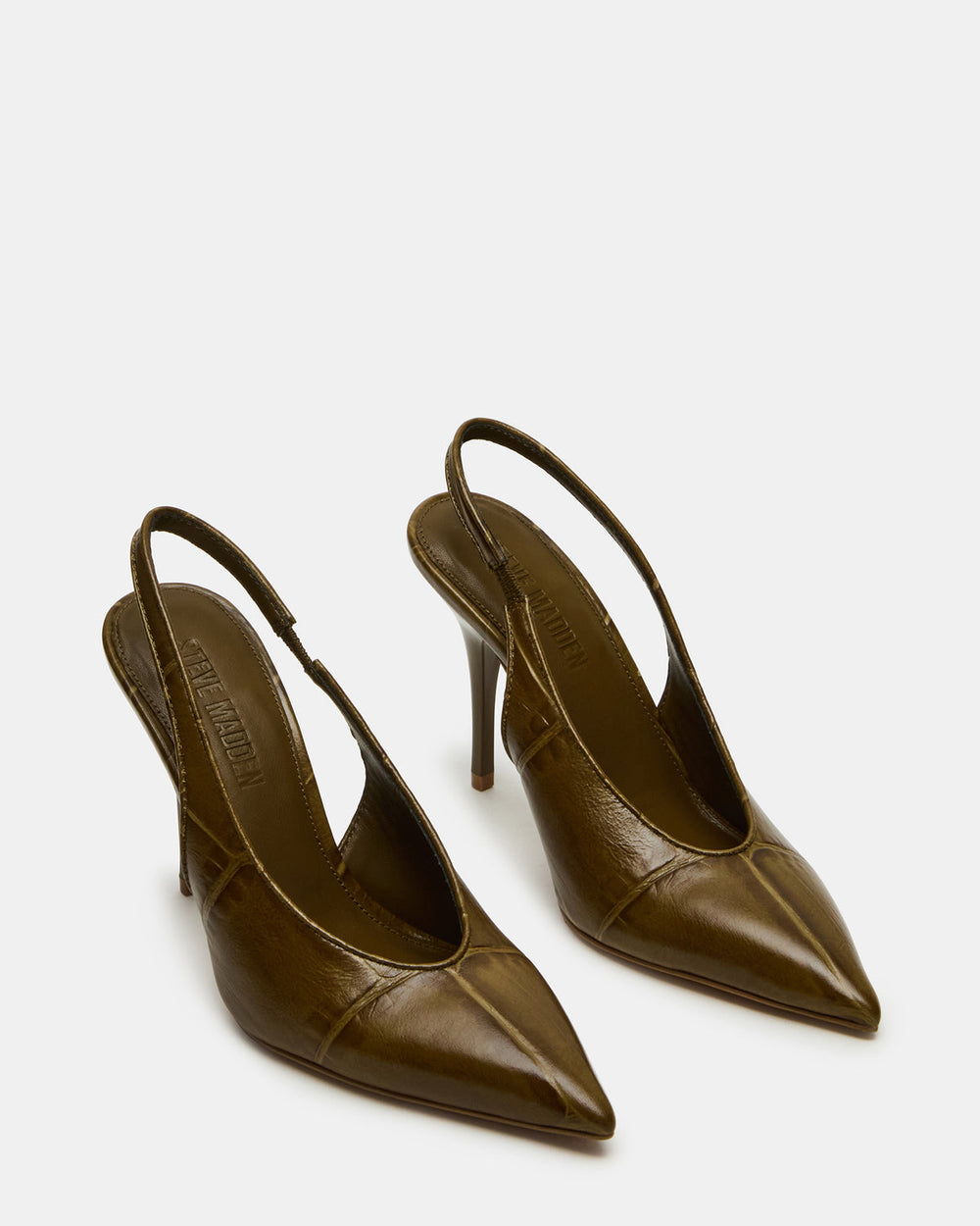 ANDROMEDA Green Crocodile Slingback Pointed-Toe Stiletto Pump Women's Heel | Steve Madden US