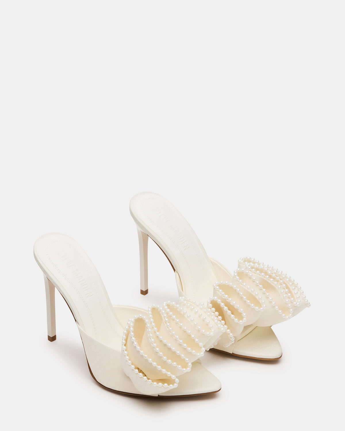 AFFINITY Pearl Ivory Satin Pointed-Toe Stiletto Mule Women's Heel | Steve Madden near me