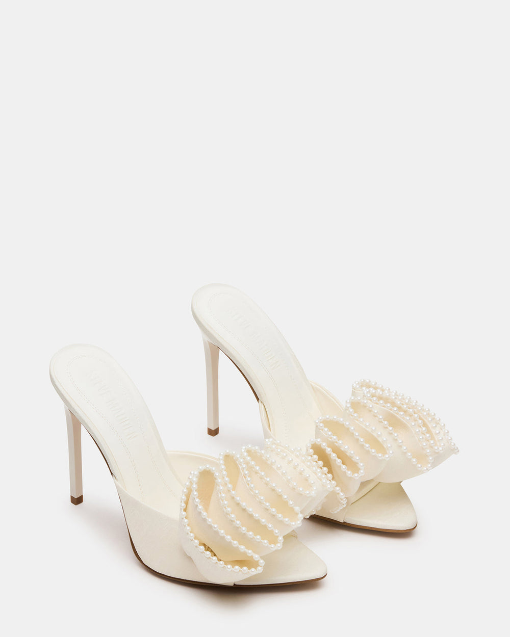 AFFINITY Pearl Ivory Satin Pointed-Toe Stiletto Mule Women's Heel | Steve Madden near me