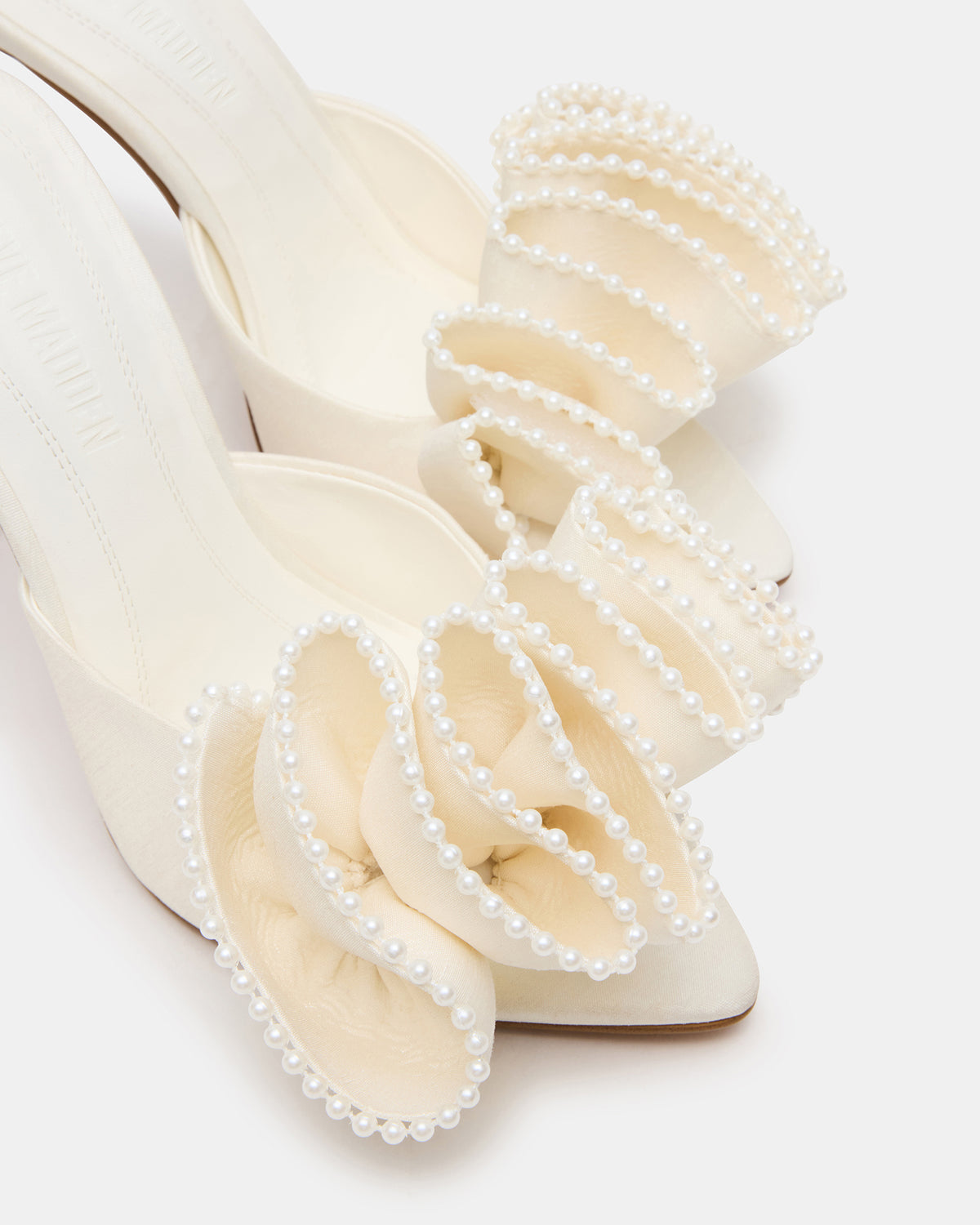 AFFINITY Pearl Ivory Satin Pointed-Toe Stiletto Mule Women's Heel | Steve Madden near me