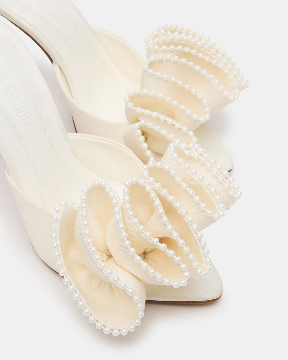 AFFINITY Pearl Ivory Satin Pointed-Toe Stiletto Mule Women's Heel | Steve Madden near me