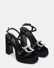 LIANDRA Buckle Black Velvet Women's Platform Square-Toe Strappy Heel | Steve Madden US