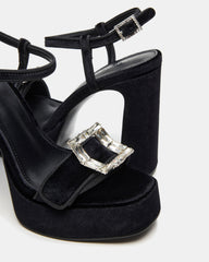 LIANDRA Buckle Black Velvet Women's Platform Square-Toe Strappy Heel | Steve Madden US