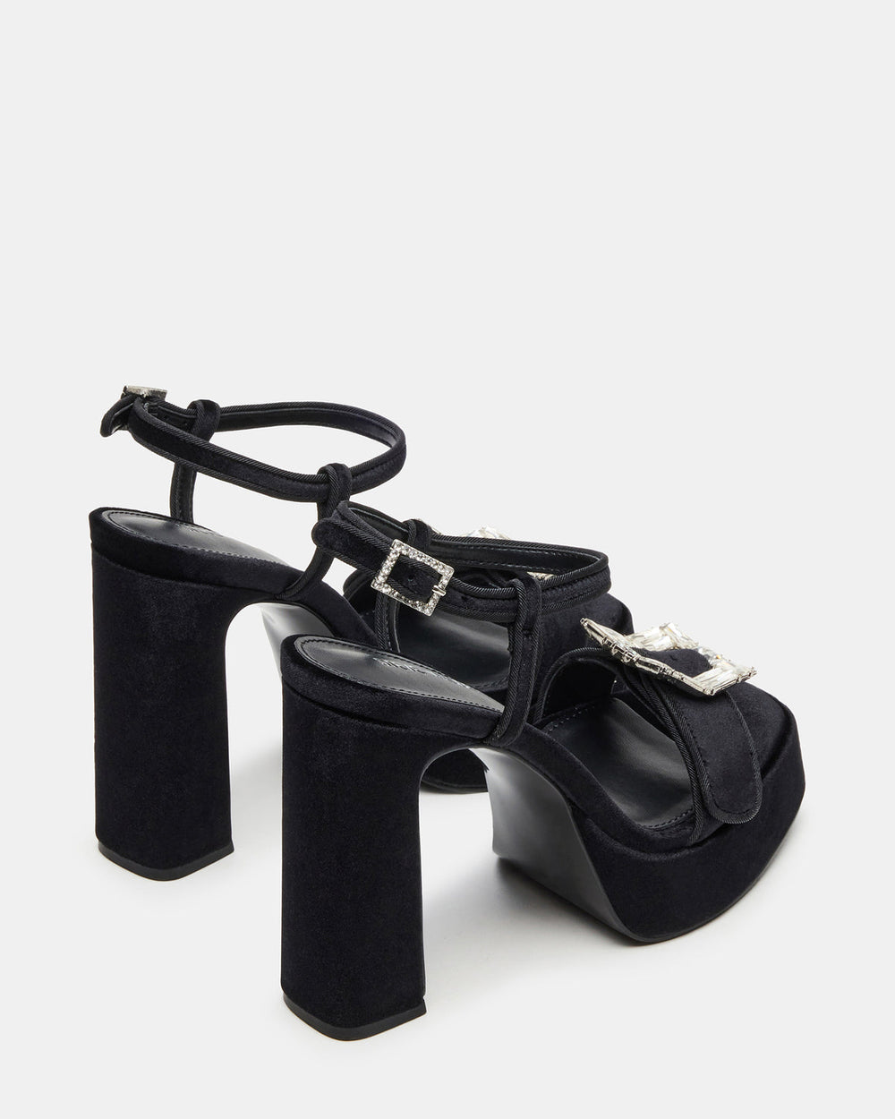 LIANDRA Buckle Black Velvet Women's Platform Square-Toe Strappy Heel | Steve Madden US