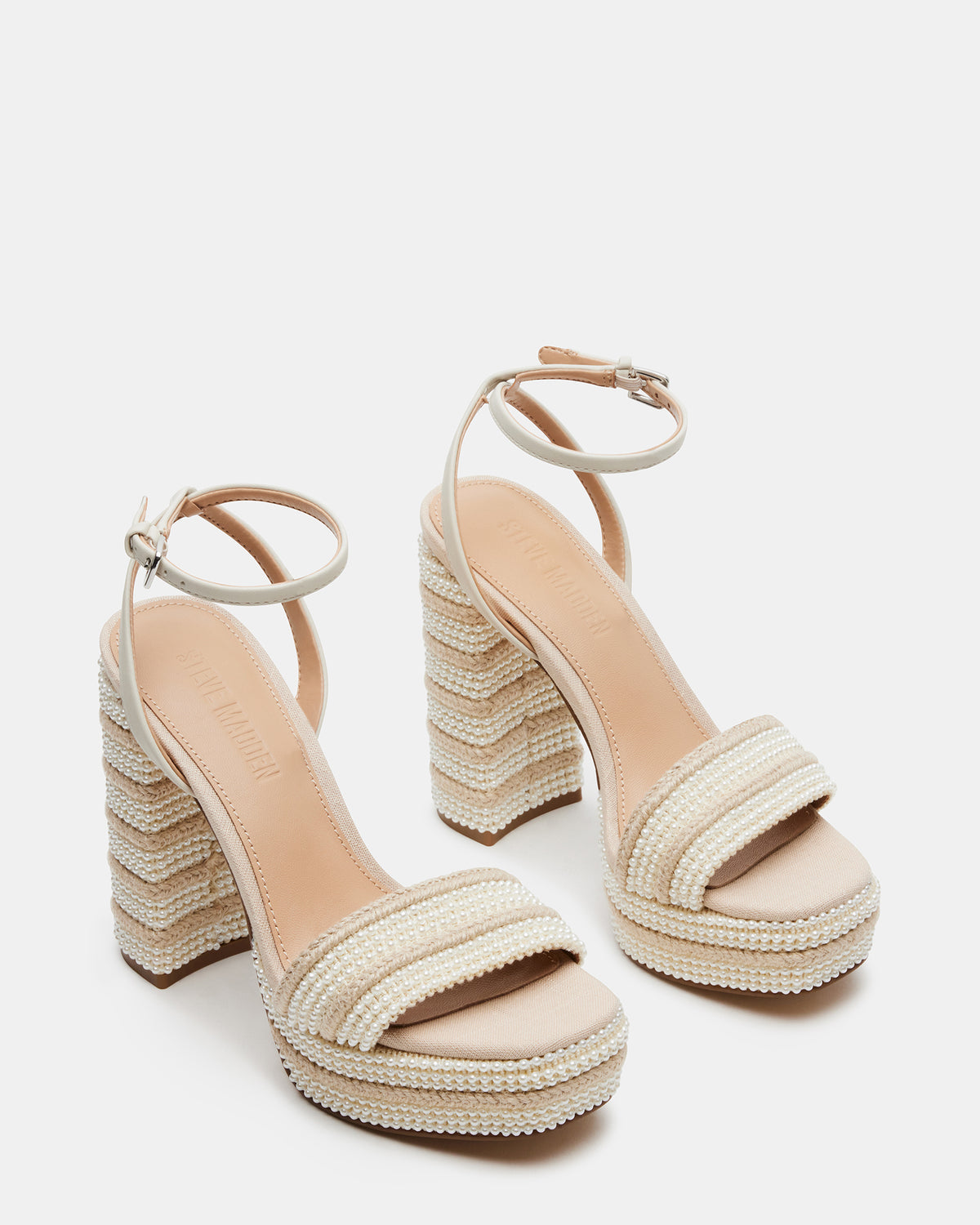 LUMARA Natural Raffia Pearl Platform Block Heel | Women's Heels | Steve Madden discount